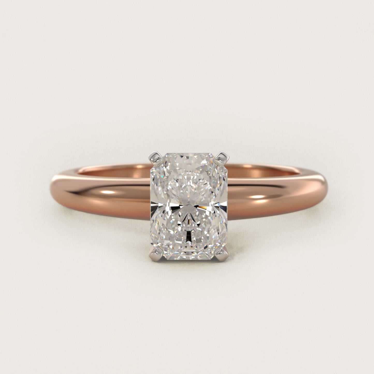 Classic Simple Solitaire Engagement Ring in 18k Rose Gold - Radiant Center
