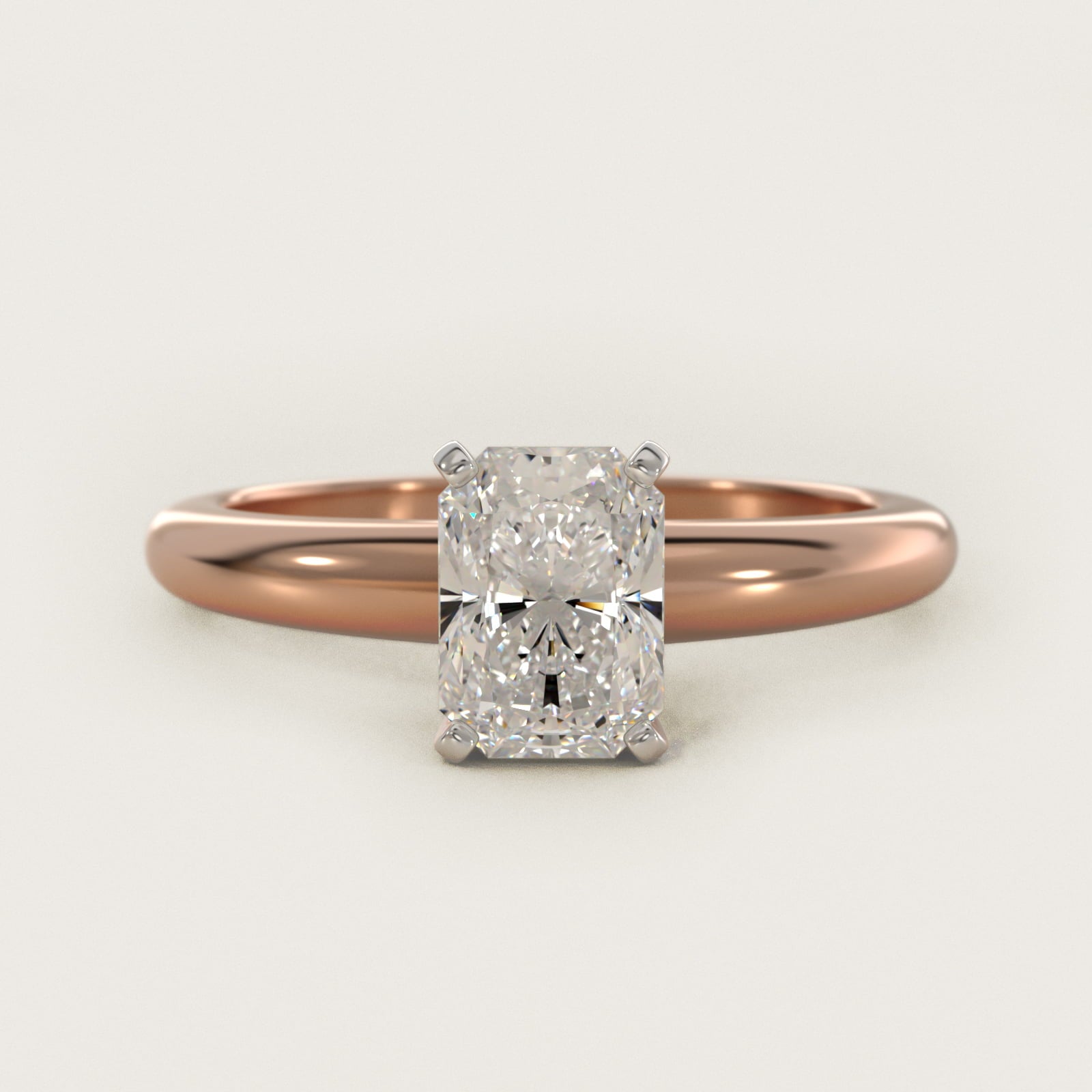 Classic Simple Solitaire Engagement Ring in 18k Rose Gold - Radiant Center