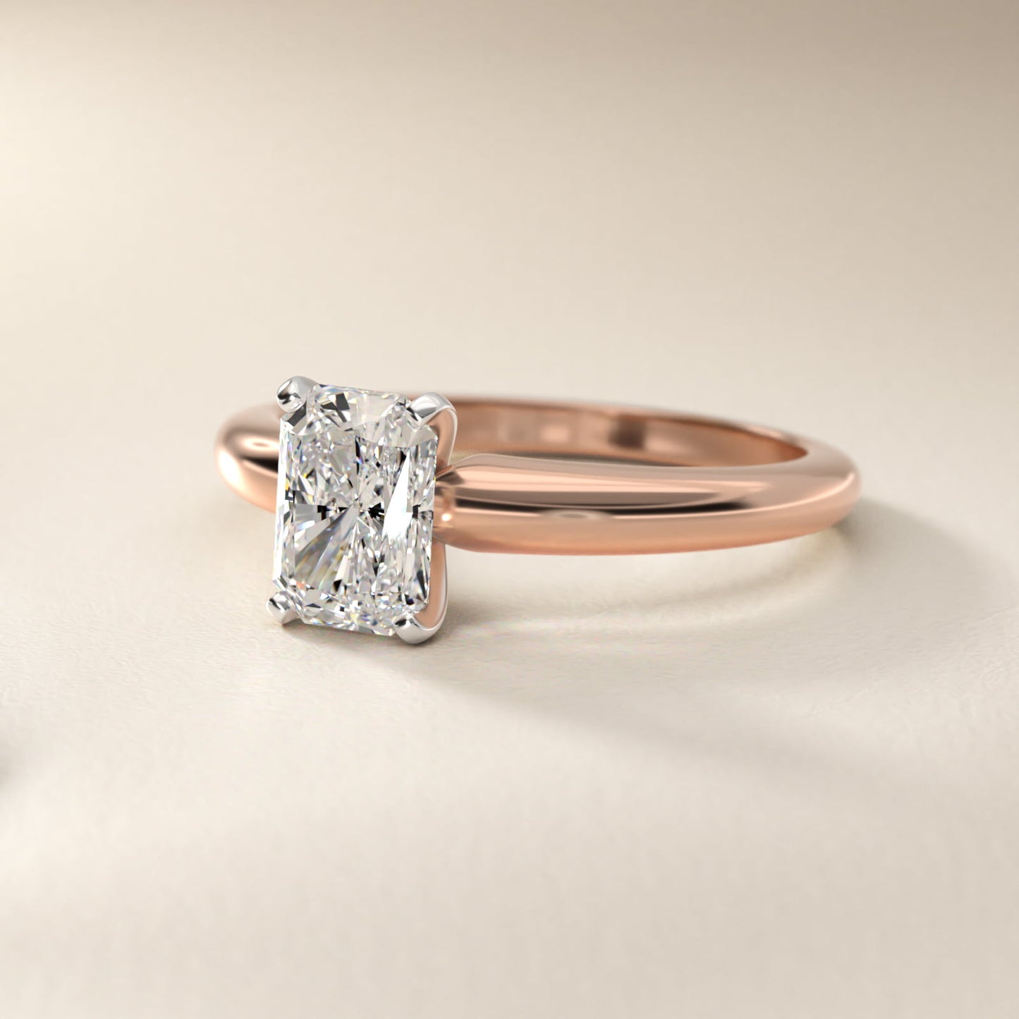 Classic Simple Solitaire Engagement Ring in 18k Rose Gold - Radiant Center