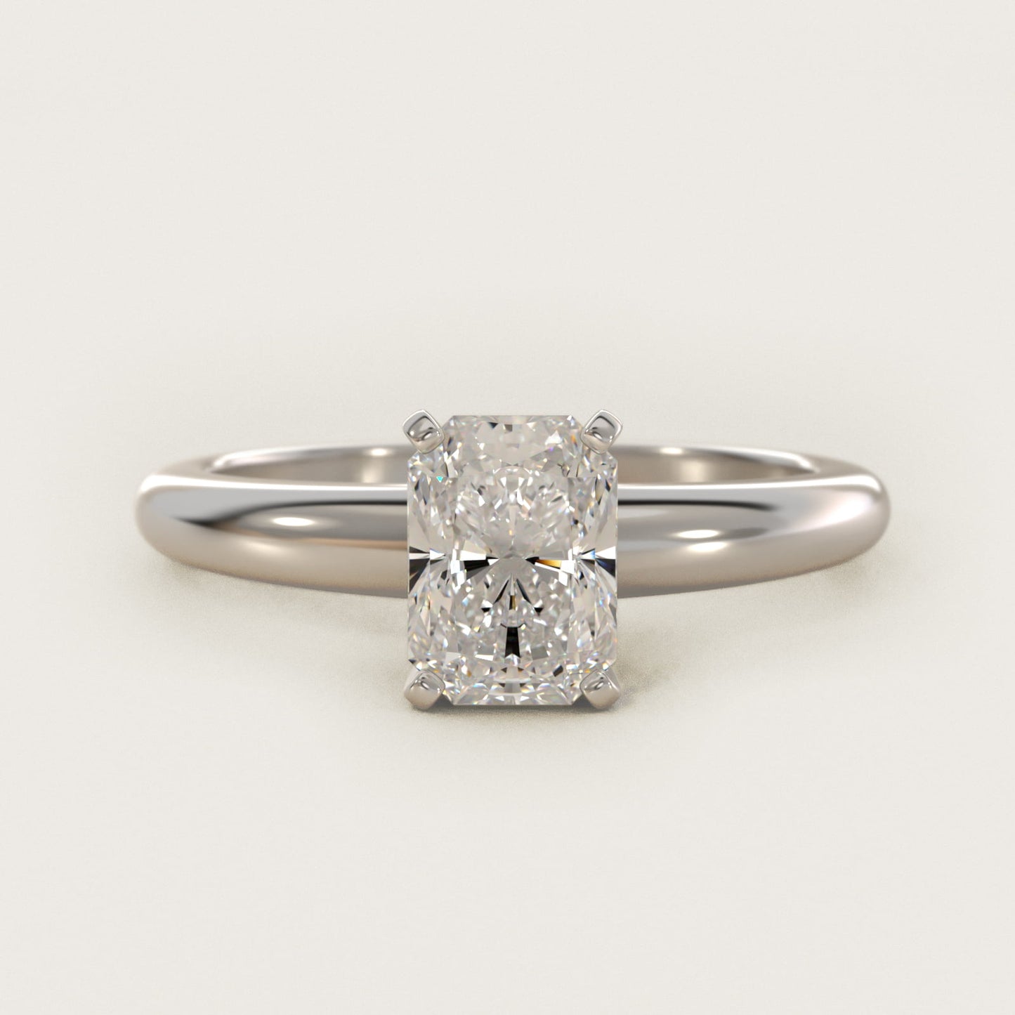 Classic Simple Solitaire Engagement Ring in 18k White Gold - Radiant Center