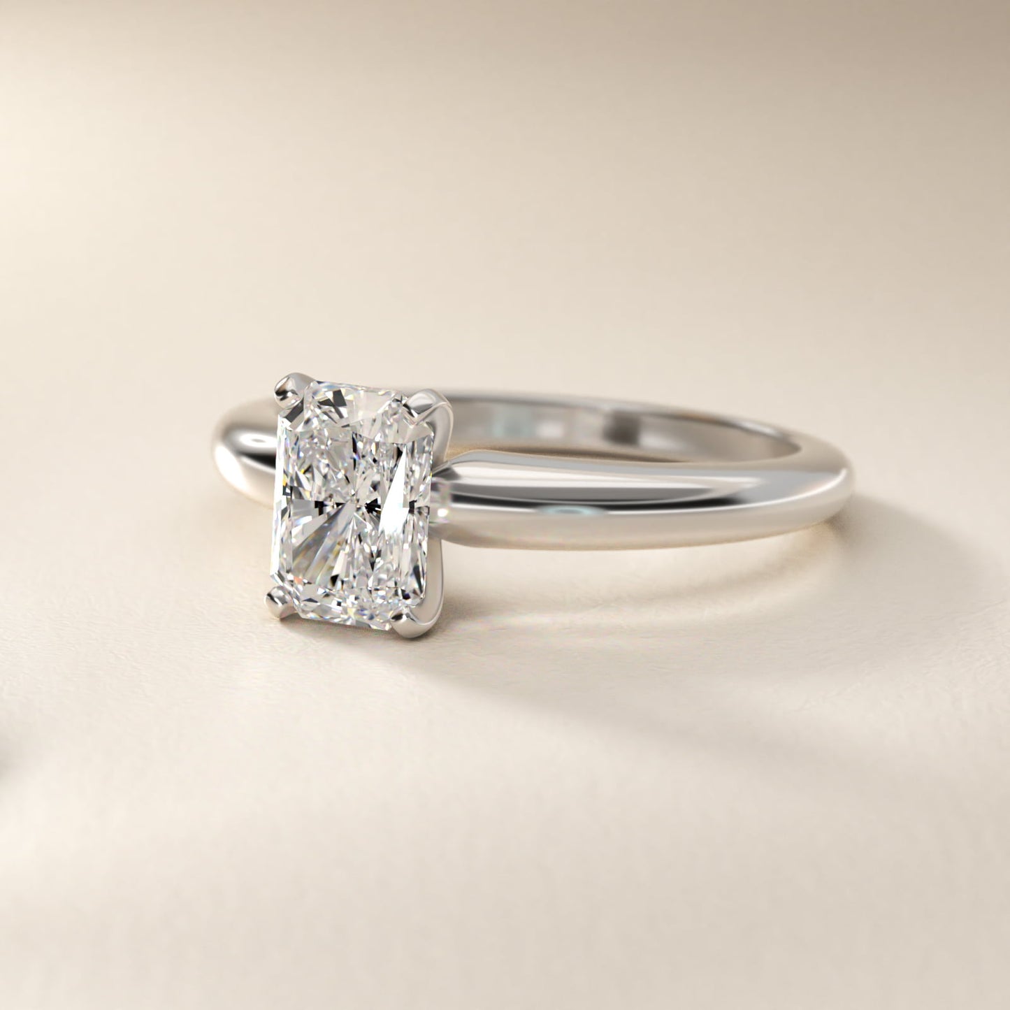 Classic Simple Solitaire Engagement Ring in 14k White Gold - Radiant Center