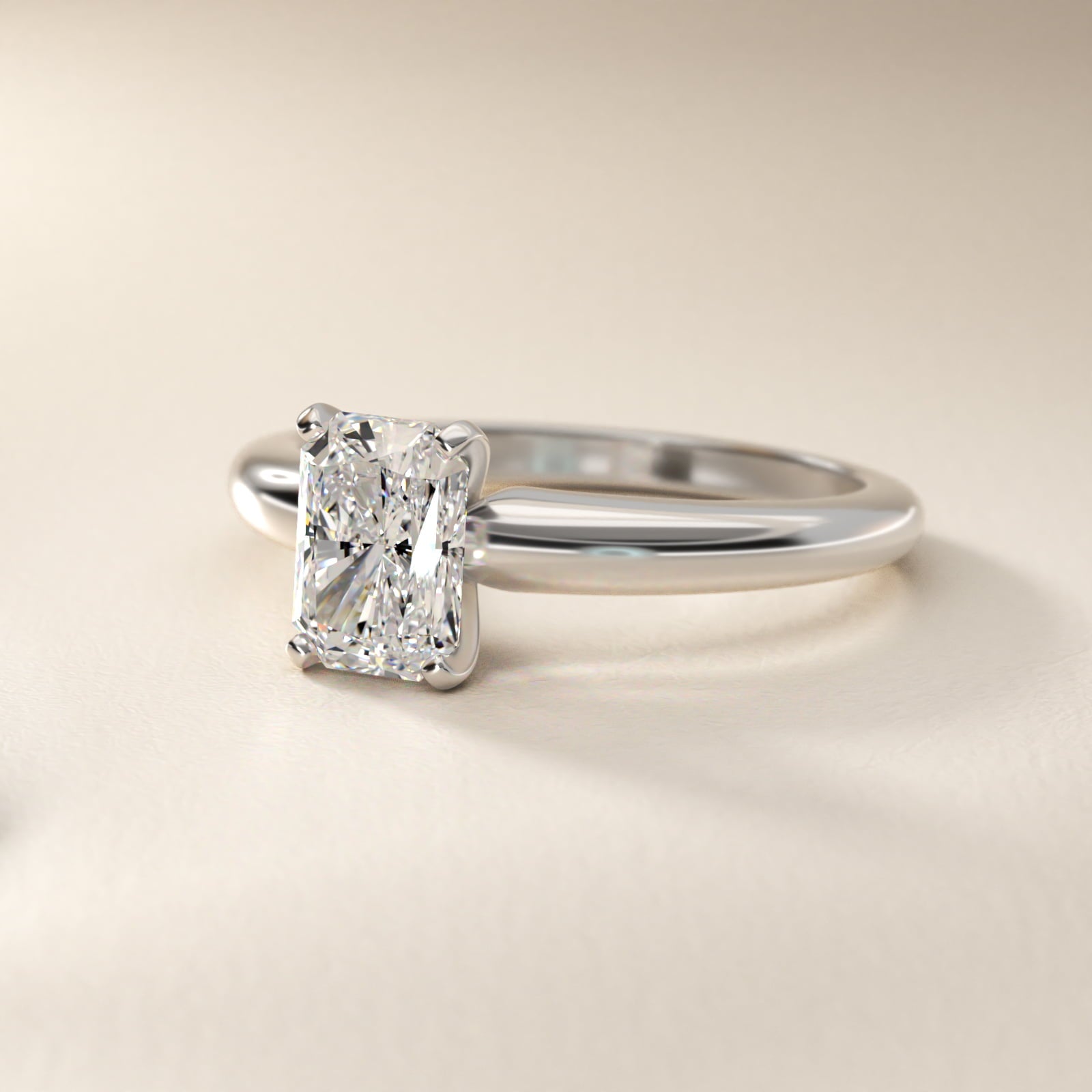 Classic Simple Solitaire Engagement Ring in 14k White Gold - Radiant Center