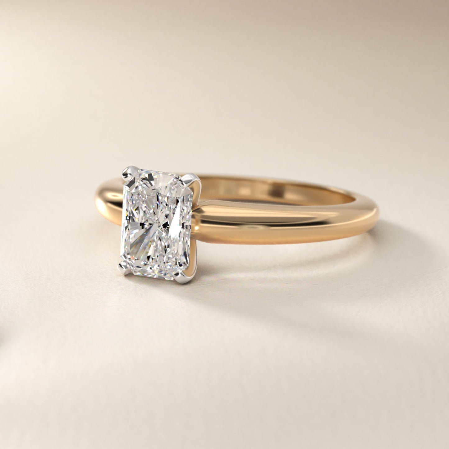 Classic Simple Solitaire Engagement Ring in 18k Yellow Gold - Radiant Center