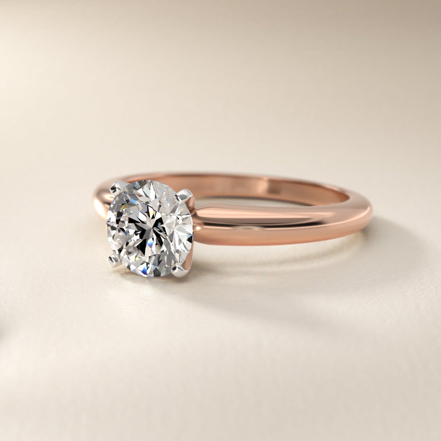 Classic Simple Solitaire Engagement Ring in 14k Rose Gold - Round Center