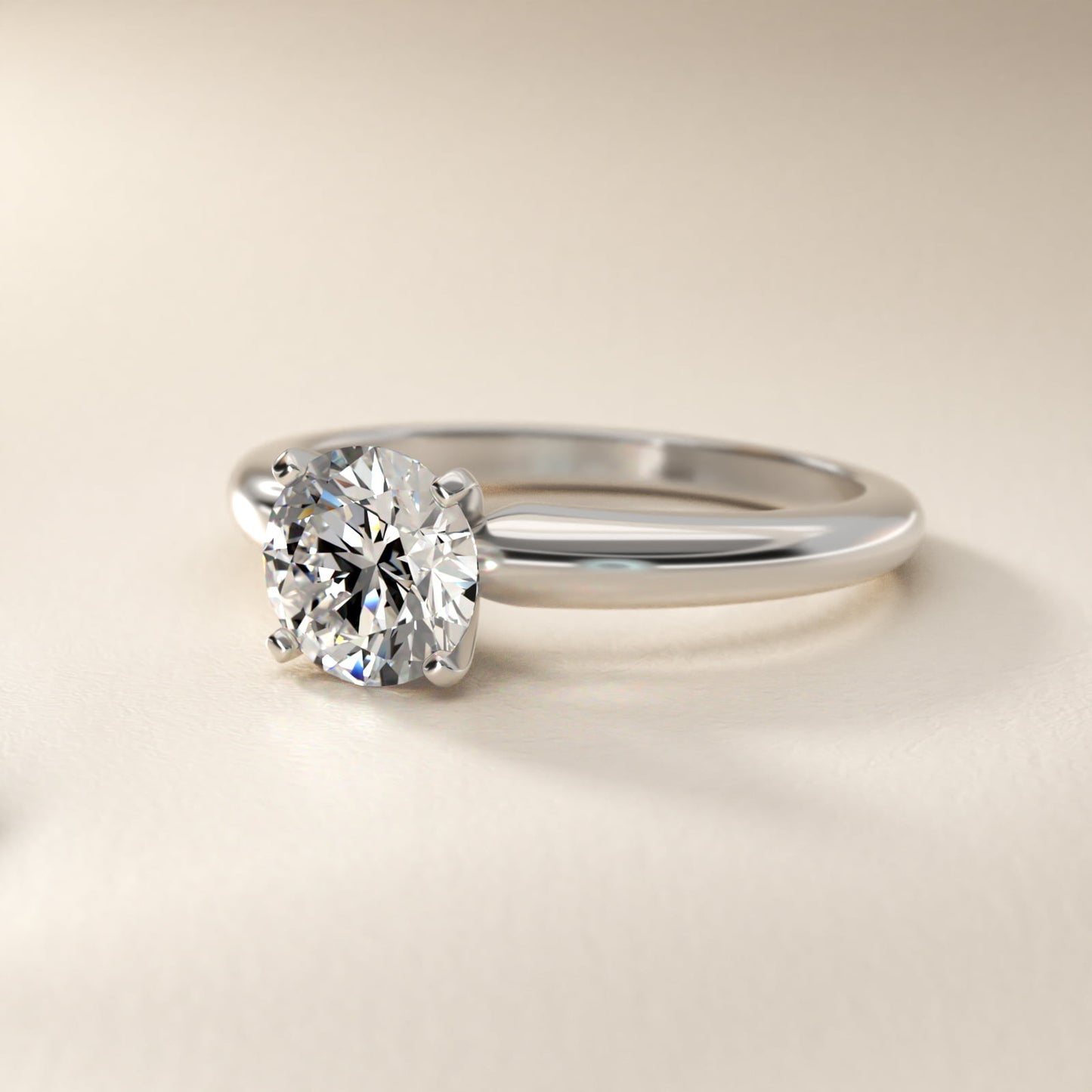 Classic Simple Solitaire Engagement Ring in 14k White Gold - Round Center
