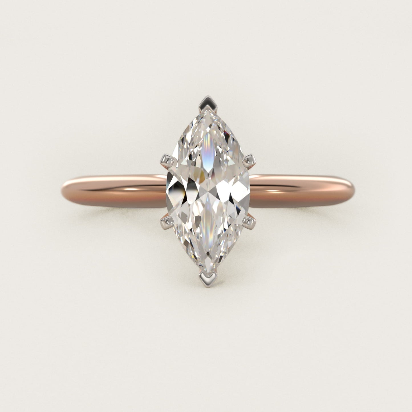 Classic Six-Prong Solitaire Engagement Ring in 14k Rose Gold - Marquise Center