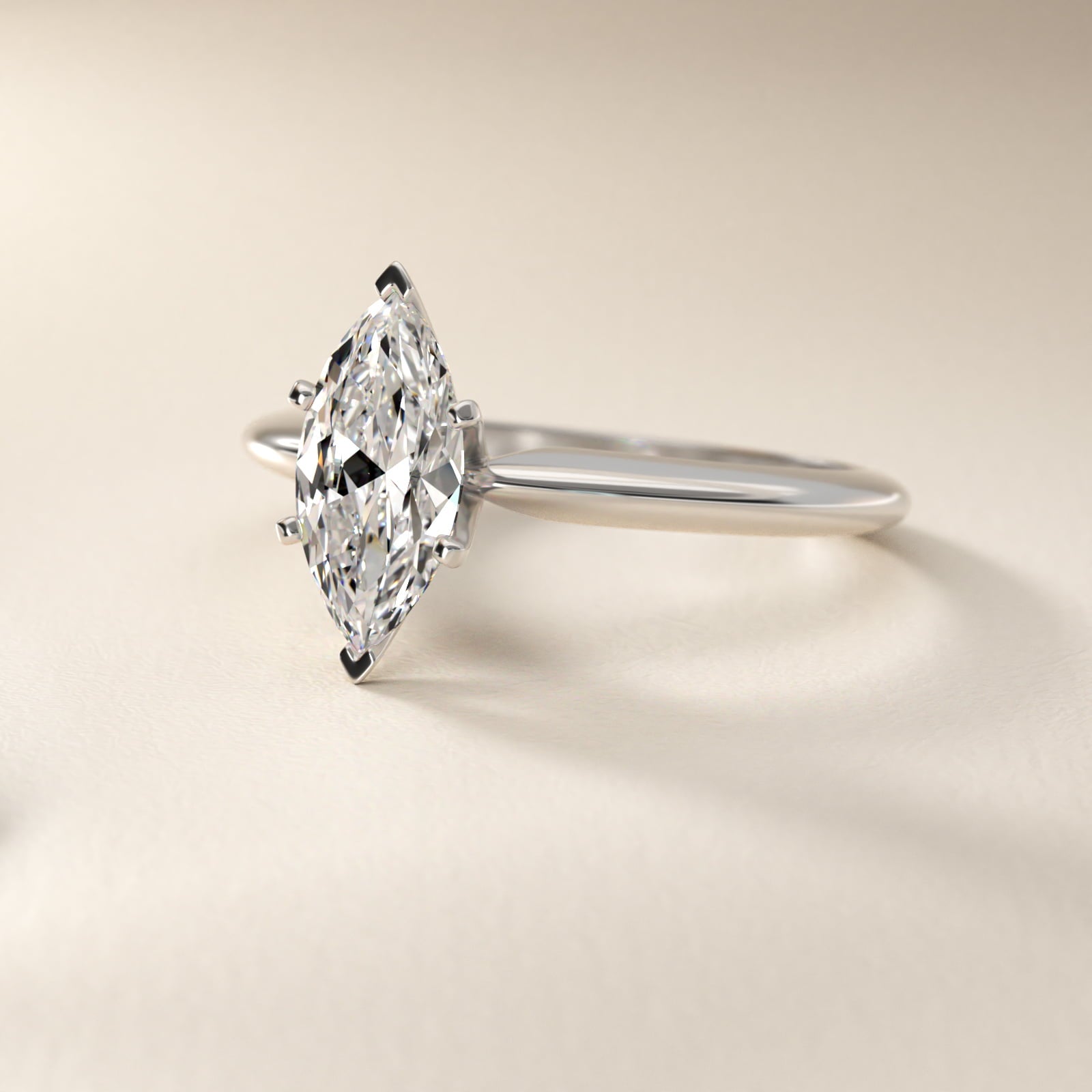 Classic Six-Prong Solitaire Engagement Ring in Platinum - Marquise Center