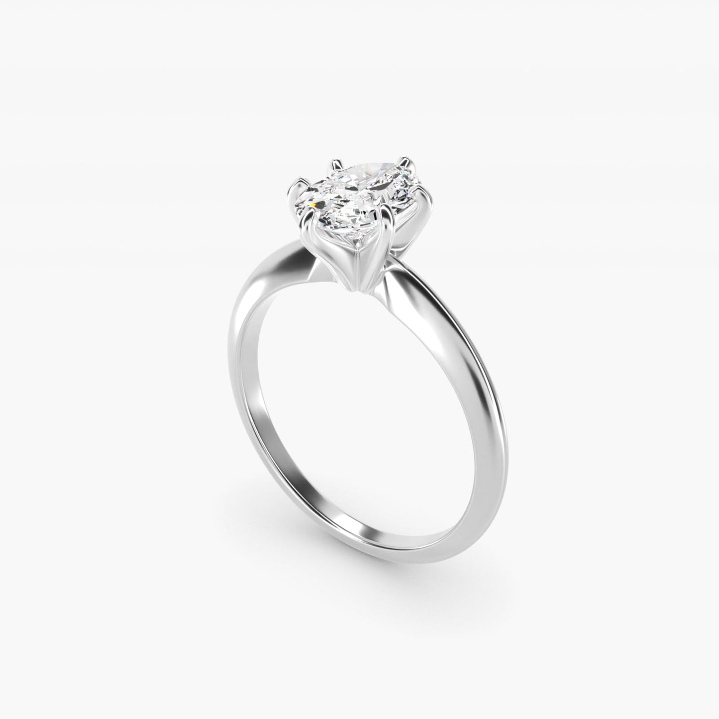 Classic Six-Prong Solitaire Engagement Ring in 18k White Gold - Oval Center