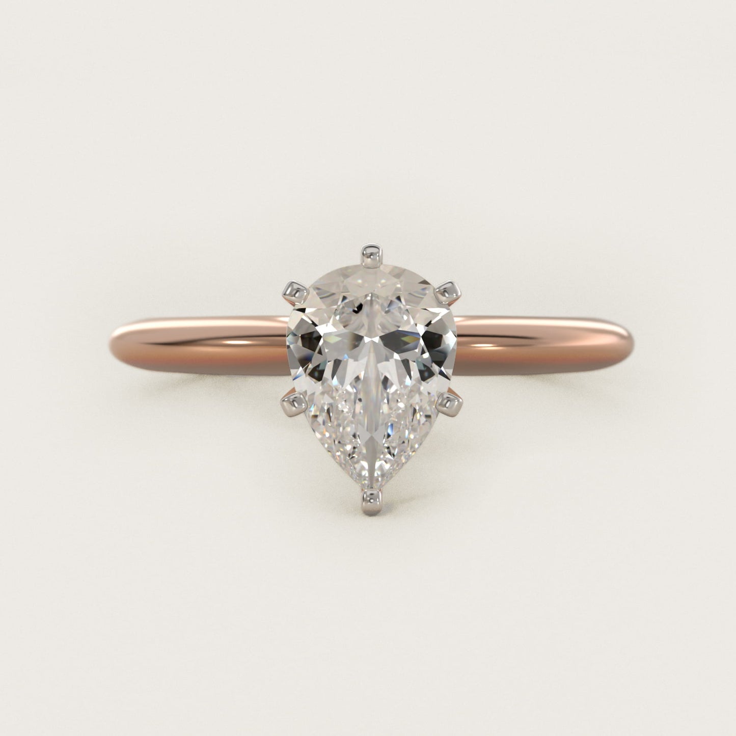 Classic Six-Prong Solitaire Engagement Ring in 14k Rose Gold - Pear Center