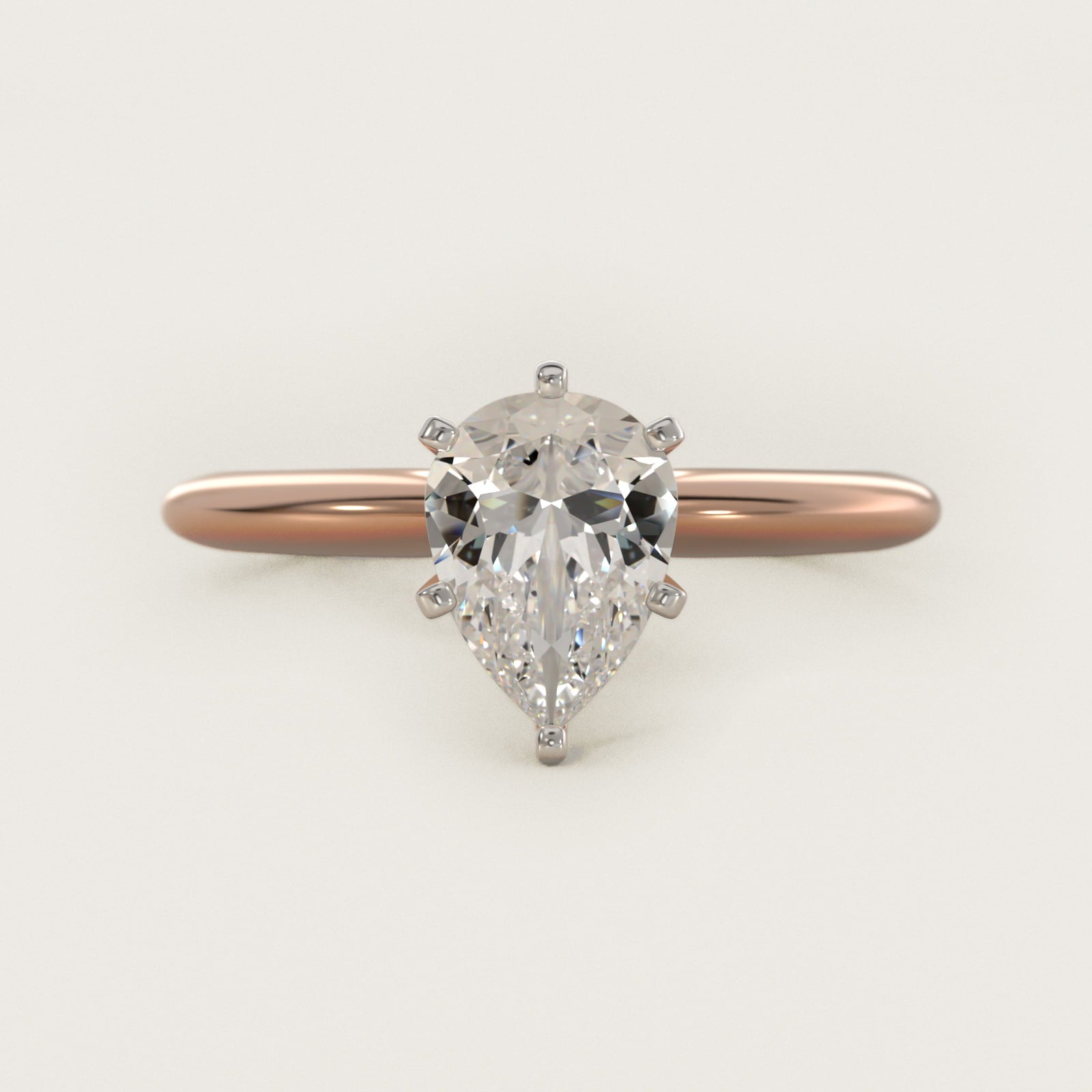 Classic Six-Prong Solitaire Engagement Ring in 18k Rose Gold - Pear Center