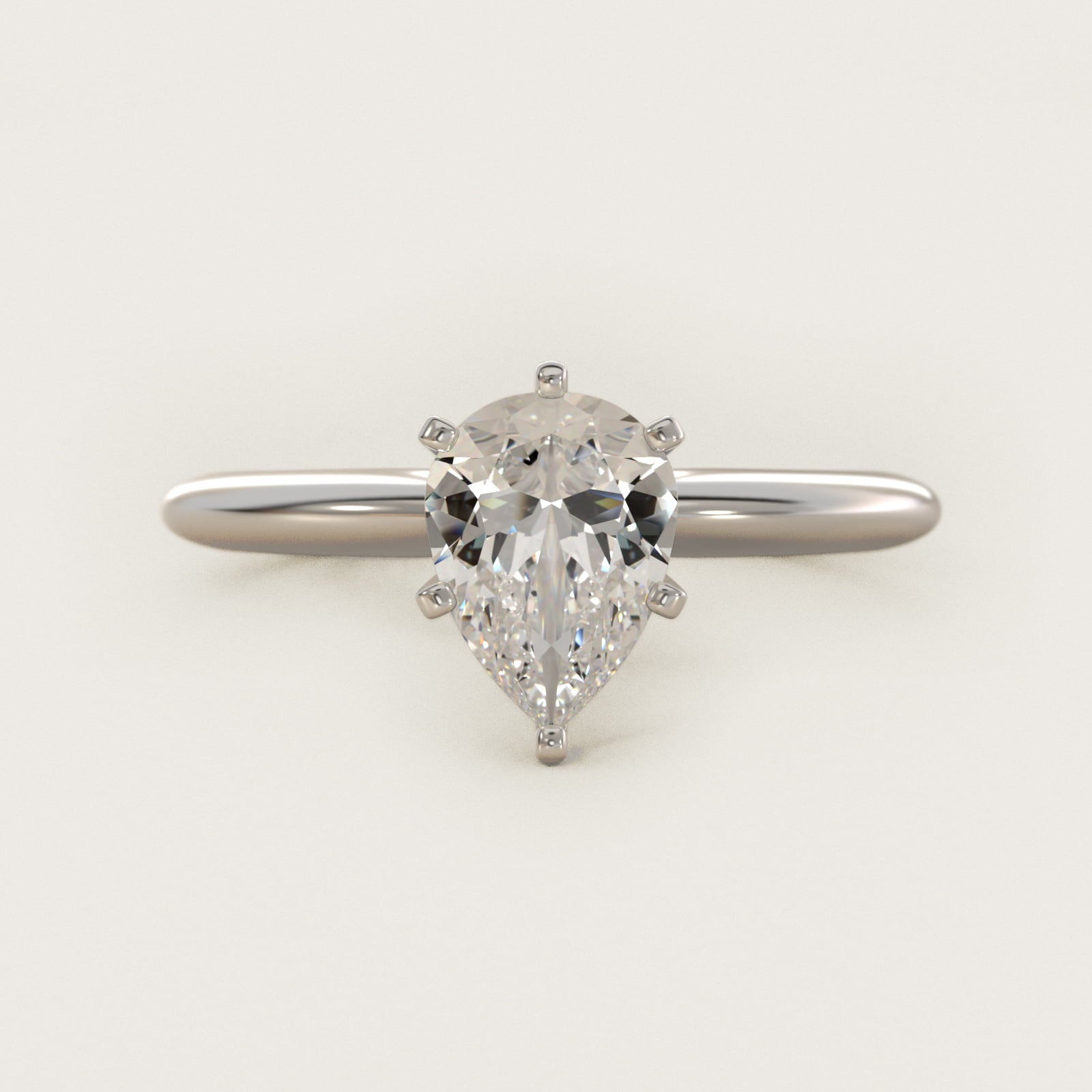 Classic Six-Prong Solitaire Engagement Ring in Platinum - Pear Center