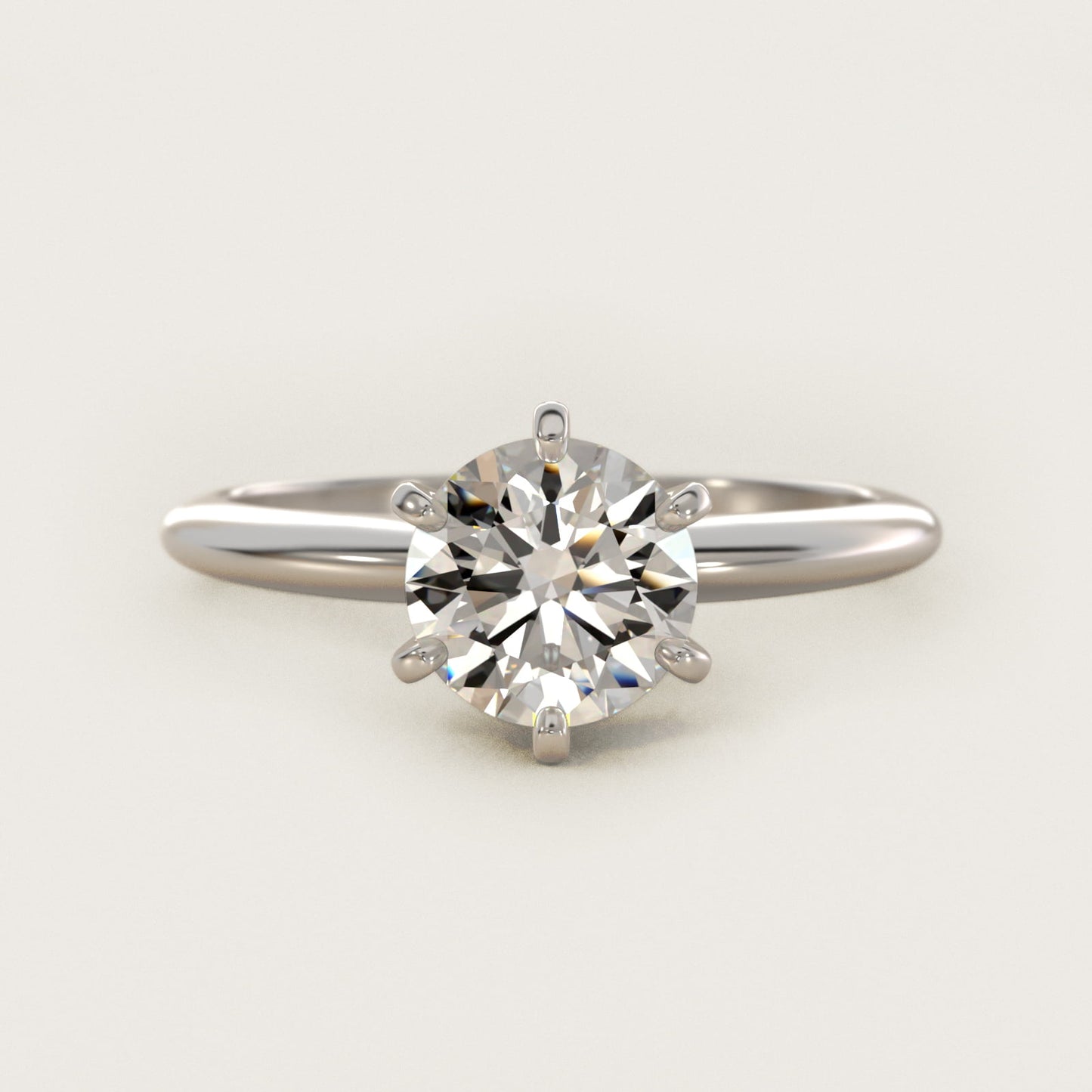Classic Six-Prong Solitaire Engagement Ring in 18k White Gold - Round Center