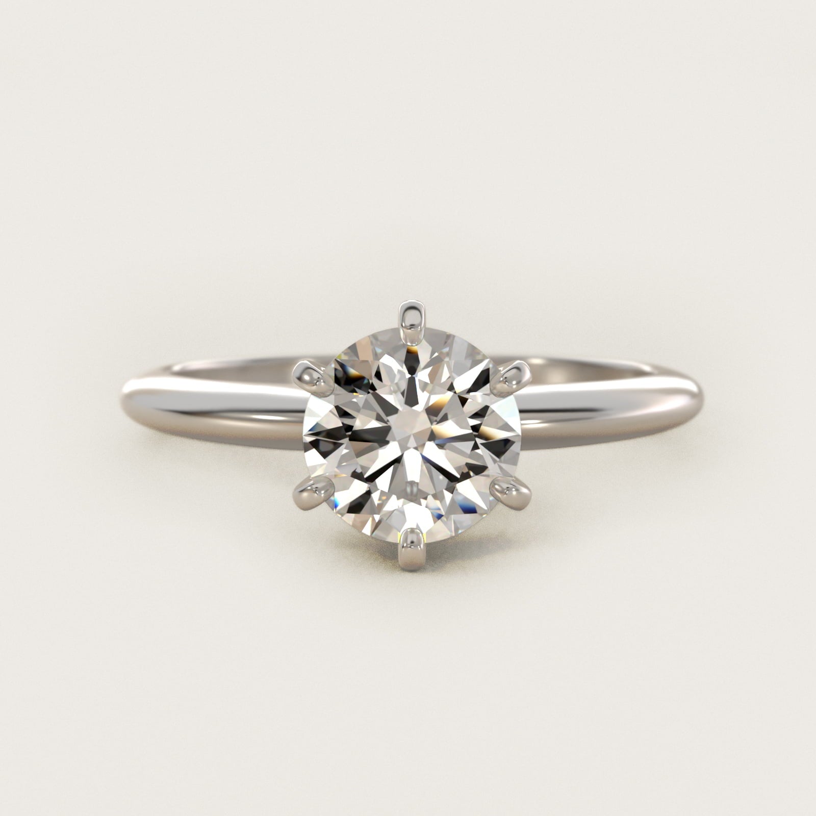 Classic Six-Prong Solitaire Engagement Ring in 18k White Gold - Round Center