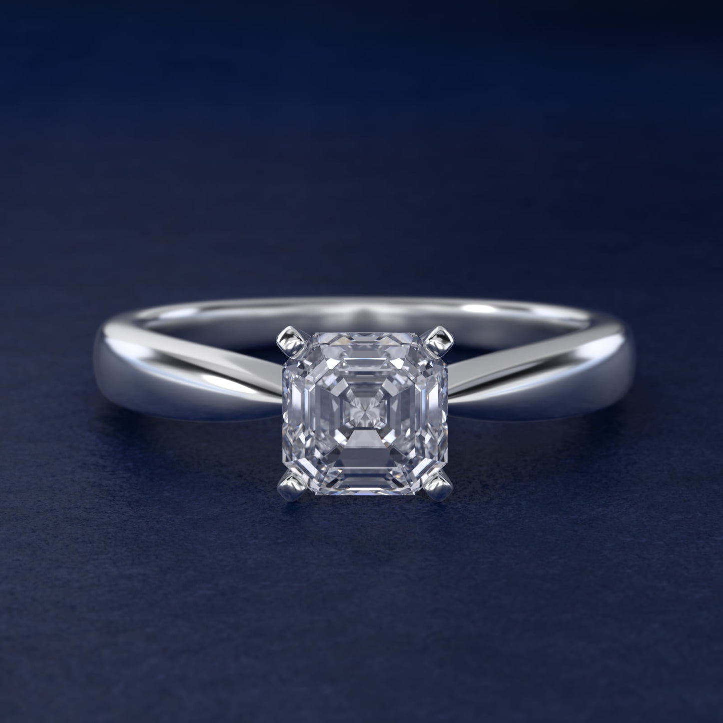 Classic Tapered Solitaire Engagement Ring in 14k White Gold - Asscher Center