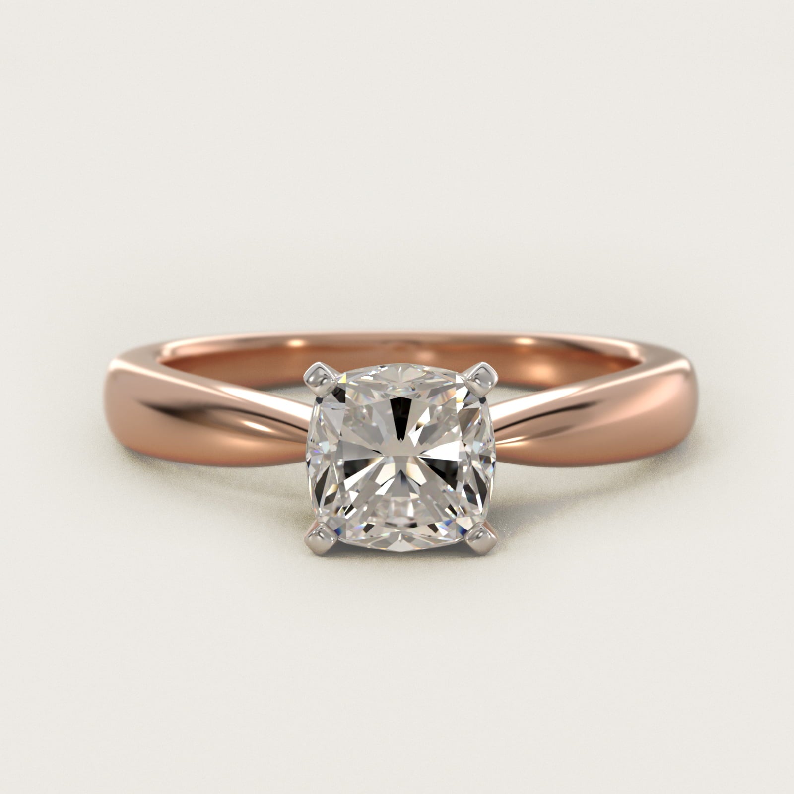 Classic Tapered Solitaire Engagement Ring in 14k Rose Gold - Cushion Center