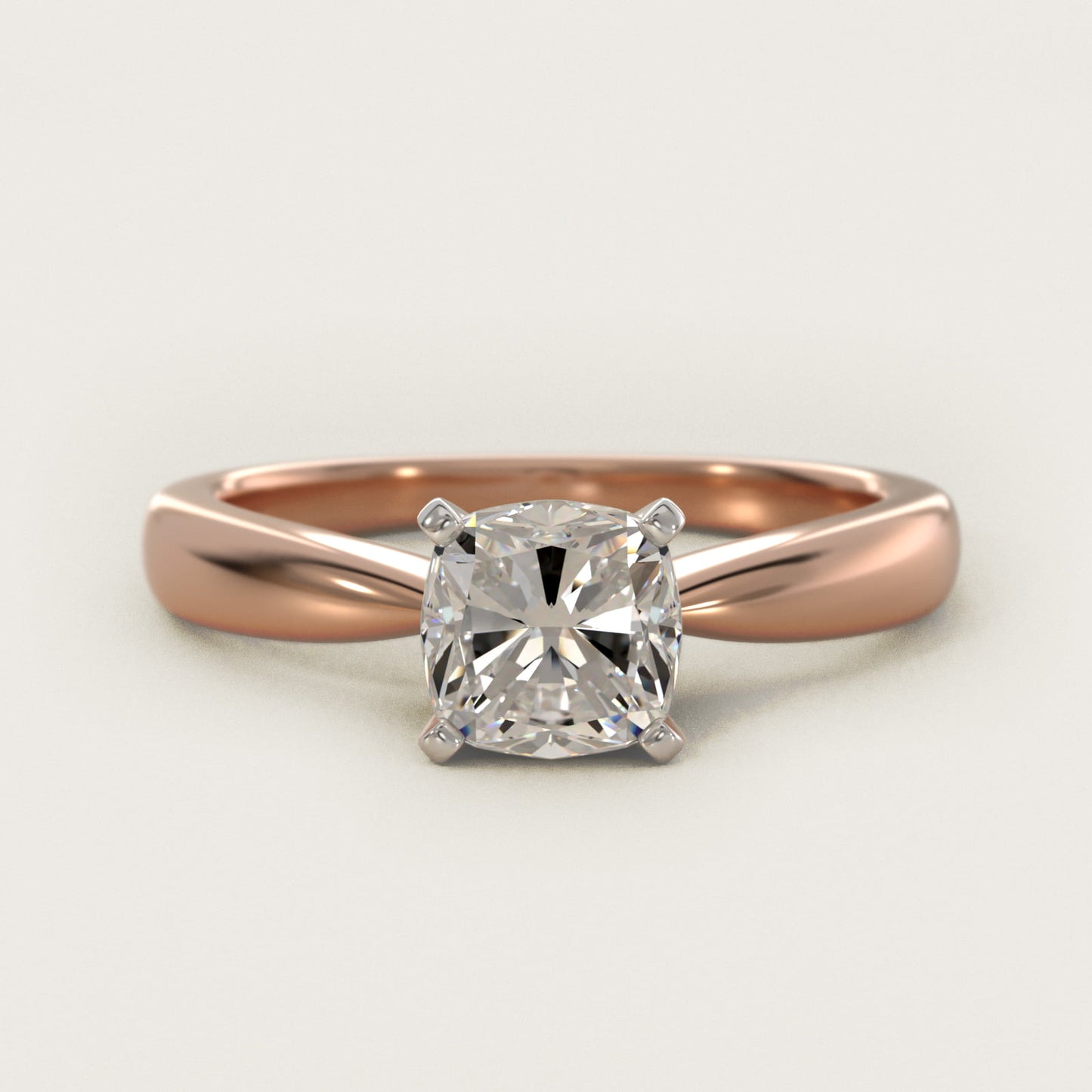 Classic Tapered Solitaire Engagement Ring in 18k Rose Gold - Cushion Center