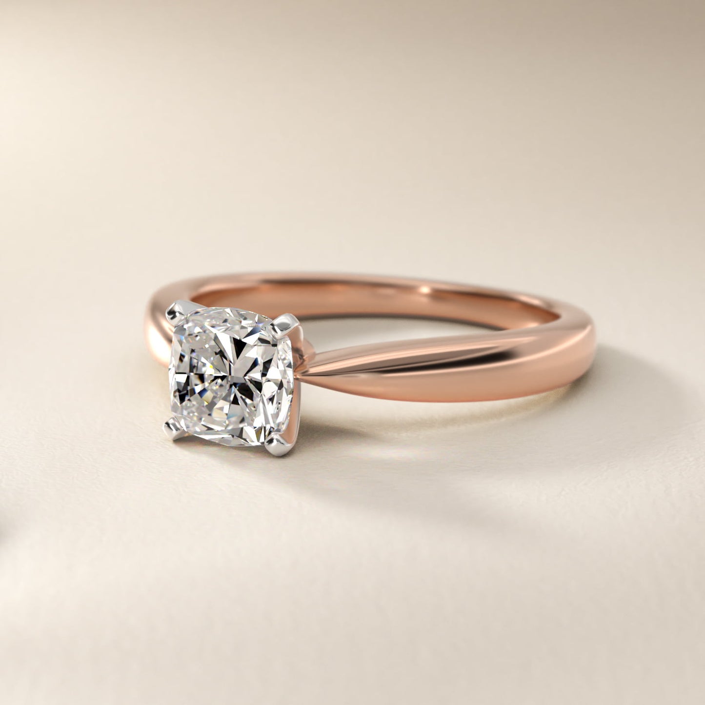Classic Tapered Solitaire Engagement Ring in 18k Rose Gold - Cushion Center
