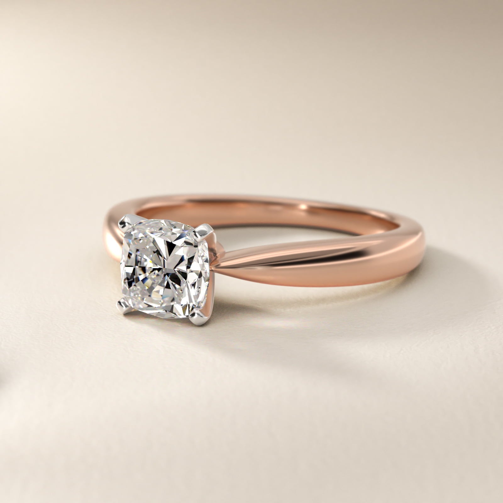 Classic Tapered Solitaire Engagement Ring in 18k Rose Gold - Cushion Center