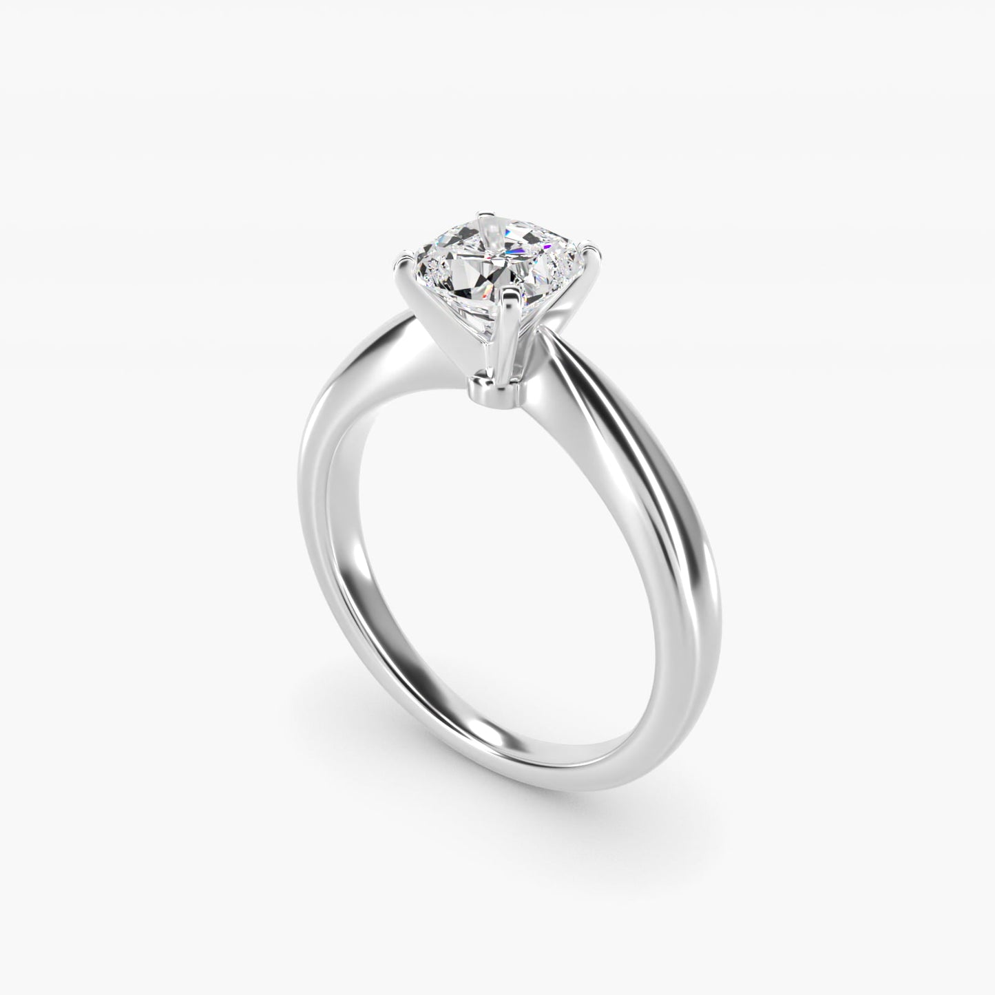 Classic Tapered Solitaire Engagement Ring in 18k White Gold - Cushion Center
