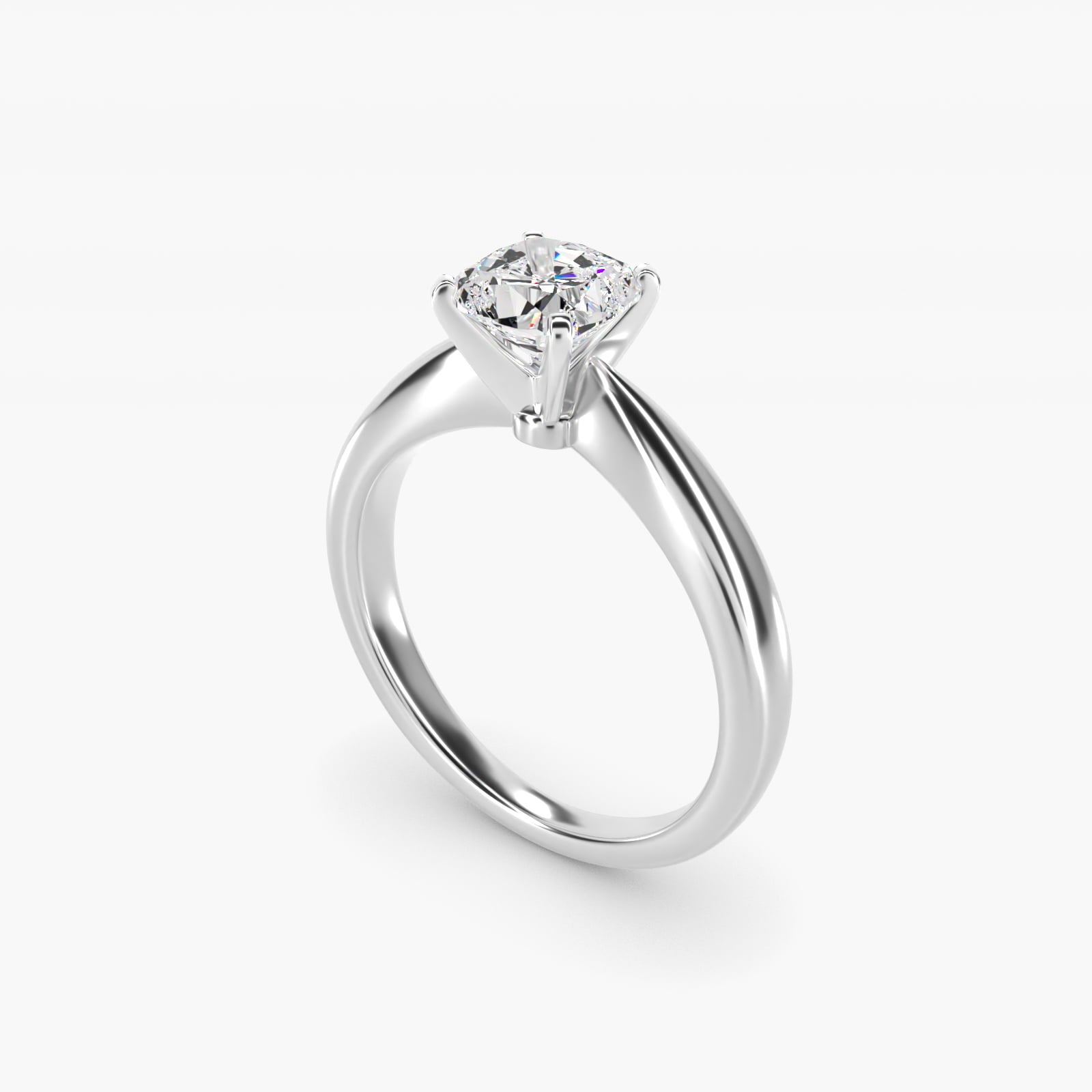 Classic Tapered Solitaire Engagement Ring in 18k White Gold - Cushion Center