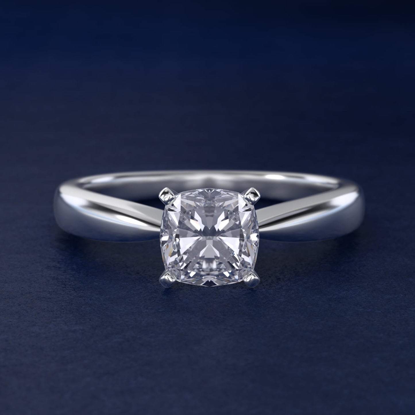 Classic Tapered Solitaire Engagement Ring in 14k White Gold - Cushion Center
