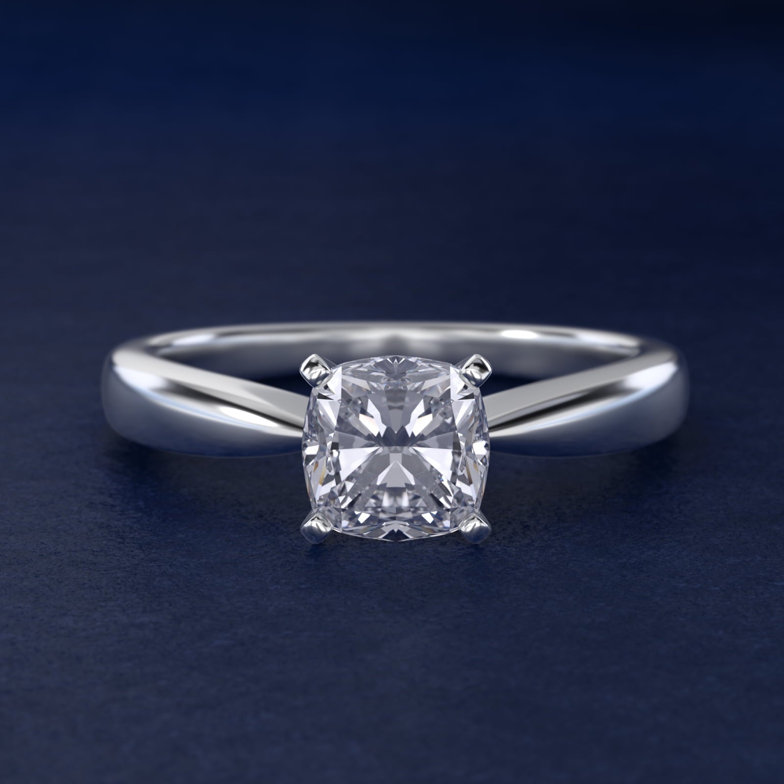 Classic Tapered Solitaire Engagement Ring in 18k White Gold - Cushion Center