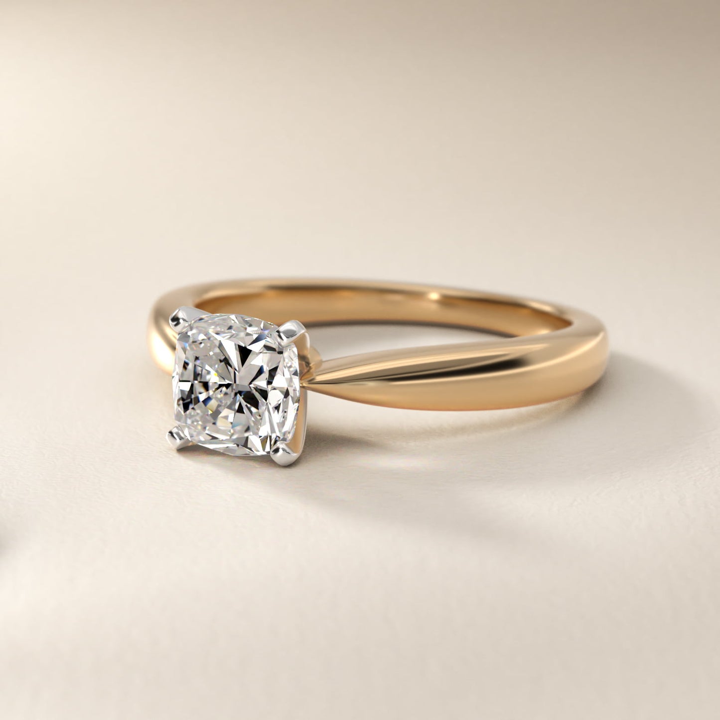 Classic Tapered Solitaire Engagement Ring in 14K Yellow Gold - Cushion Center