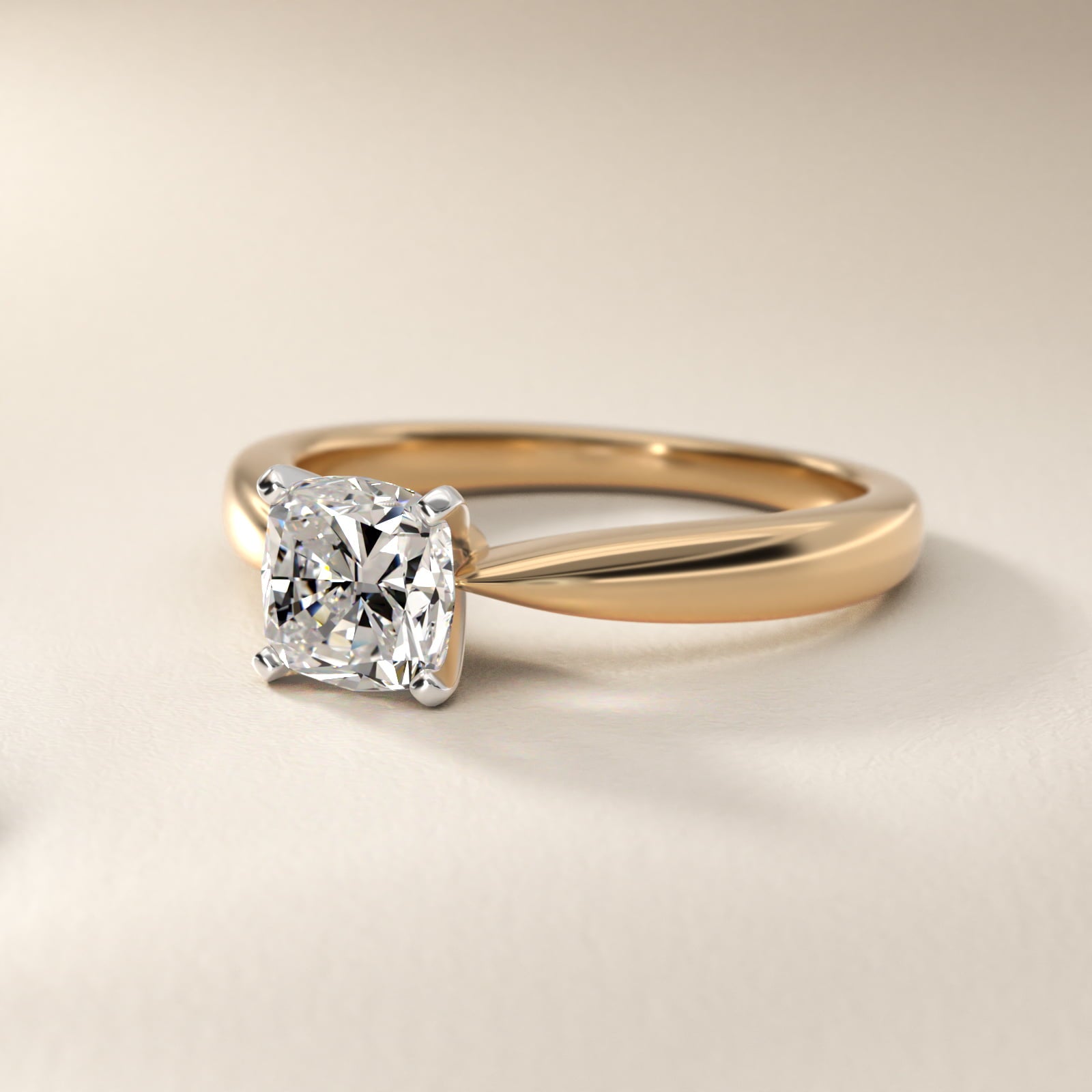 Classic Tapered Solitaire Engagement Ring in 18k Yellow Gold - Cushion Center