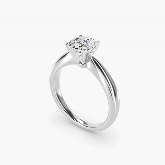 Classic Tapered Solitaire Engagement Ring in Platinum - Cushion Center