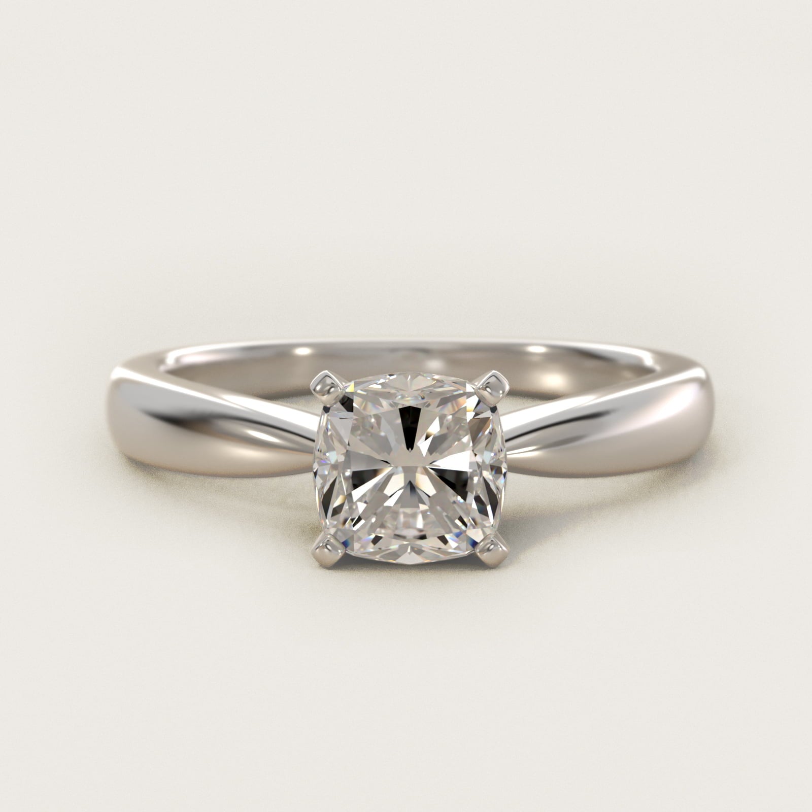 Classic Tapered Solitaire Engagement Ring in Platinum - Cushion Center
