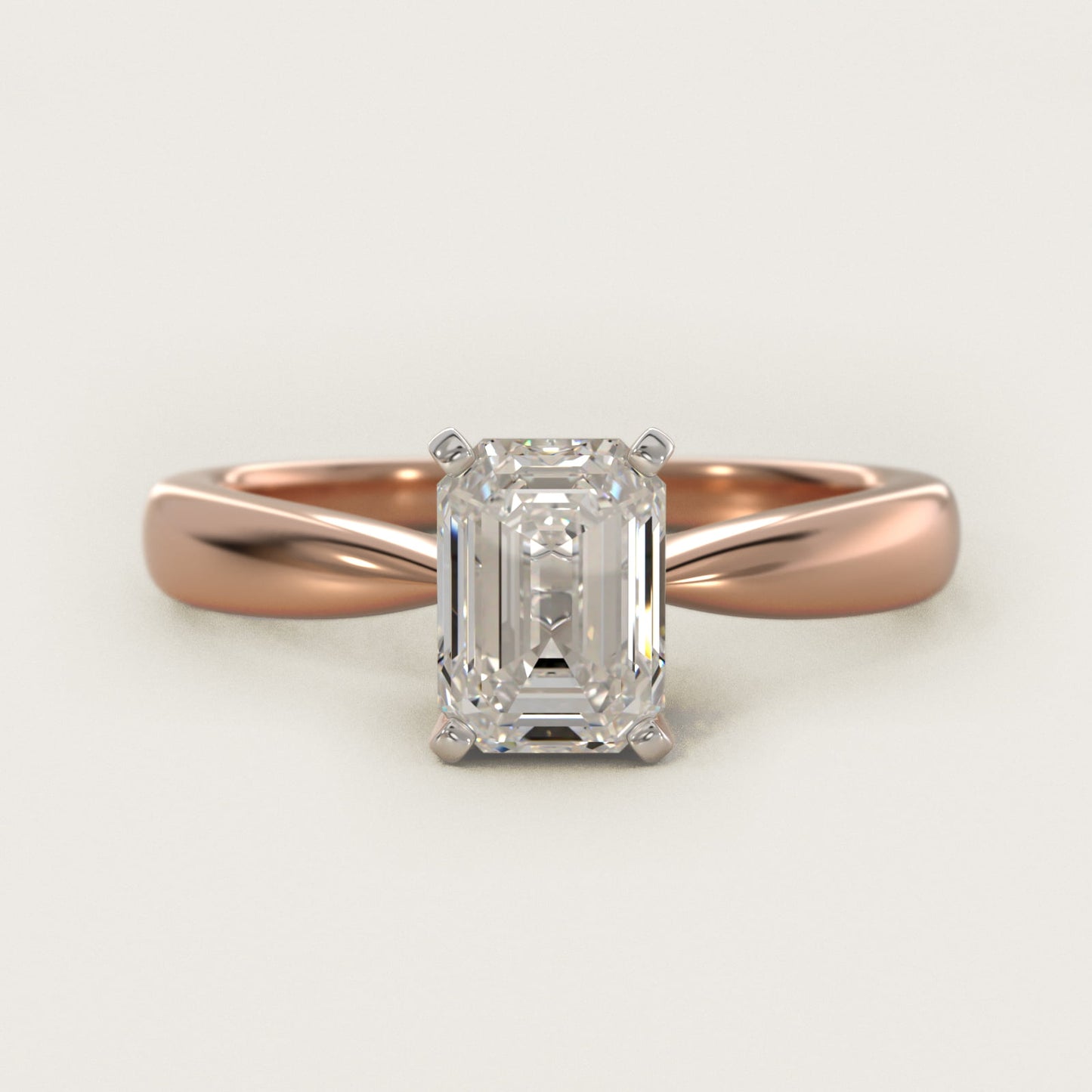 Classic Tapered Solitaire Engagement Ring in 14k Rose Gold - Emerald Center