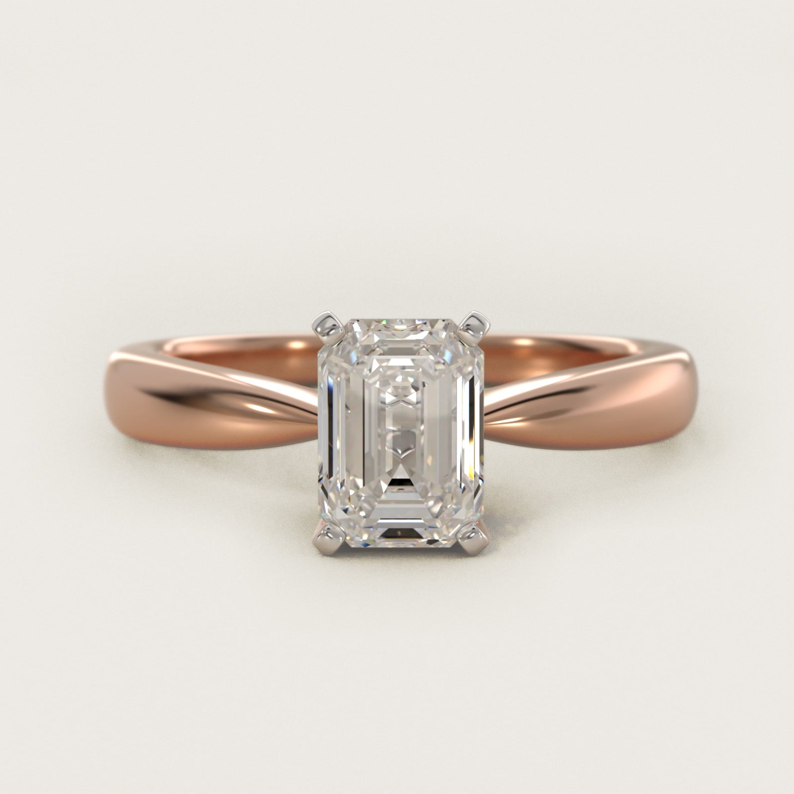 Classic Tapered Solitaire Engagement Ring in 18k Rose Gold - Emerald Center