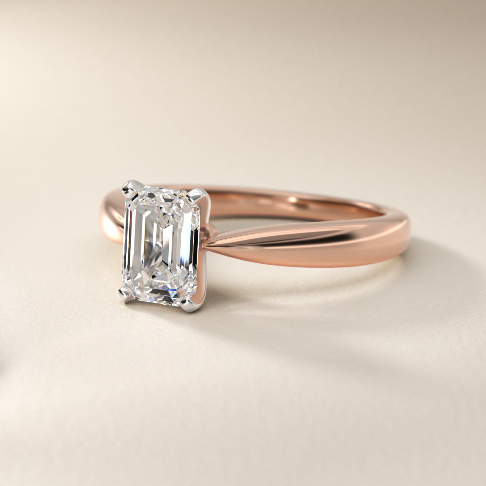 Classic Tapered Solitaire Engagement Ring in 18k Rose Gold - Emerald Center