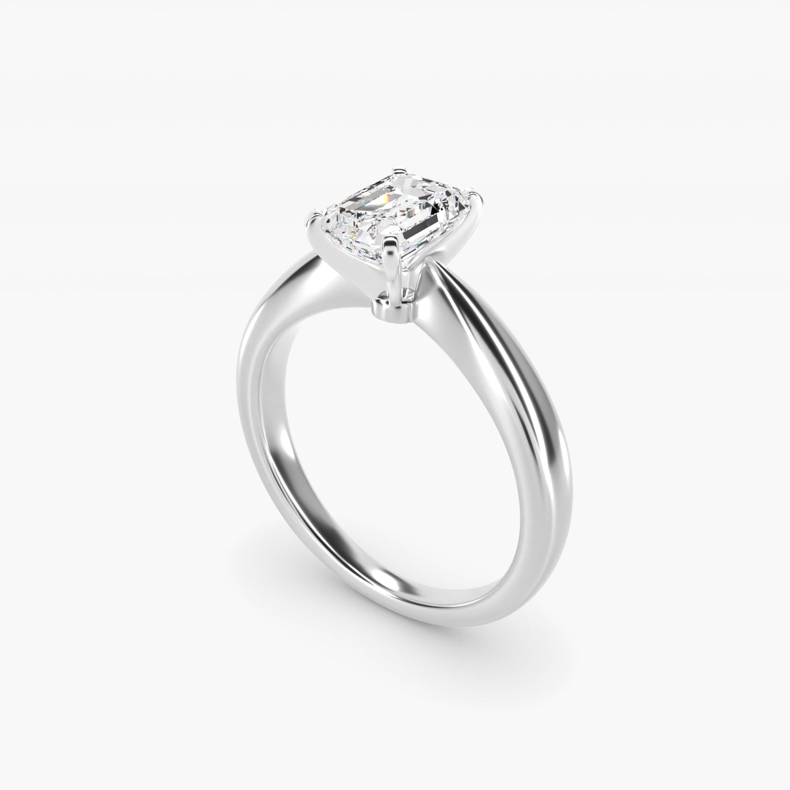 Classic Tapered Solitaire Engagement Ring in 14k White Gold - Emerald Center