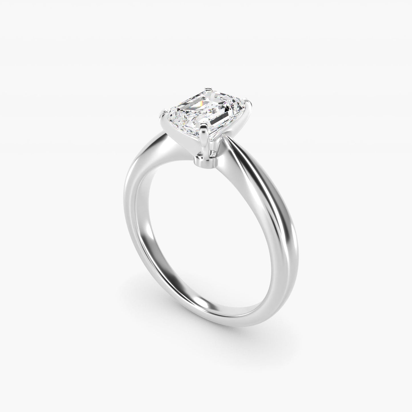 Classic Tapered Solitaire Engagement Ring in 18k White Gold - Emerald Center