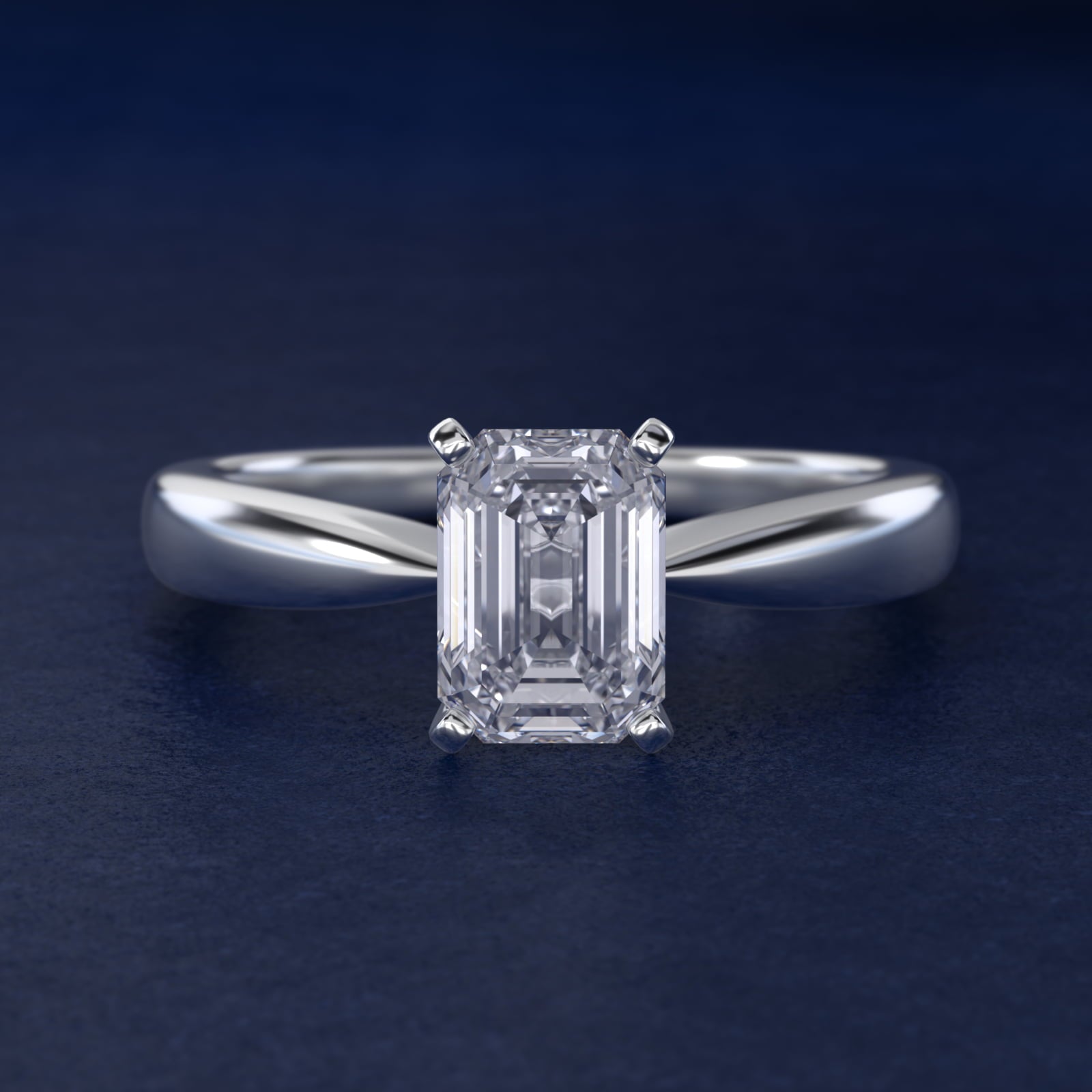 Classic Tapered Solitaire Engagement Ring in 18k White Gold - Emerald Center
