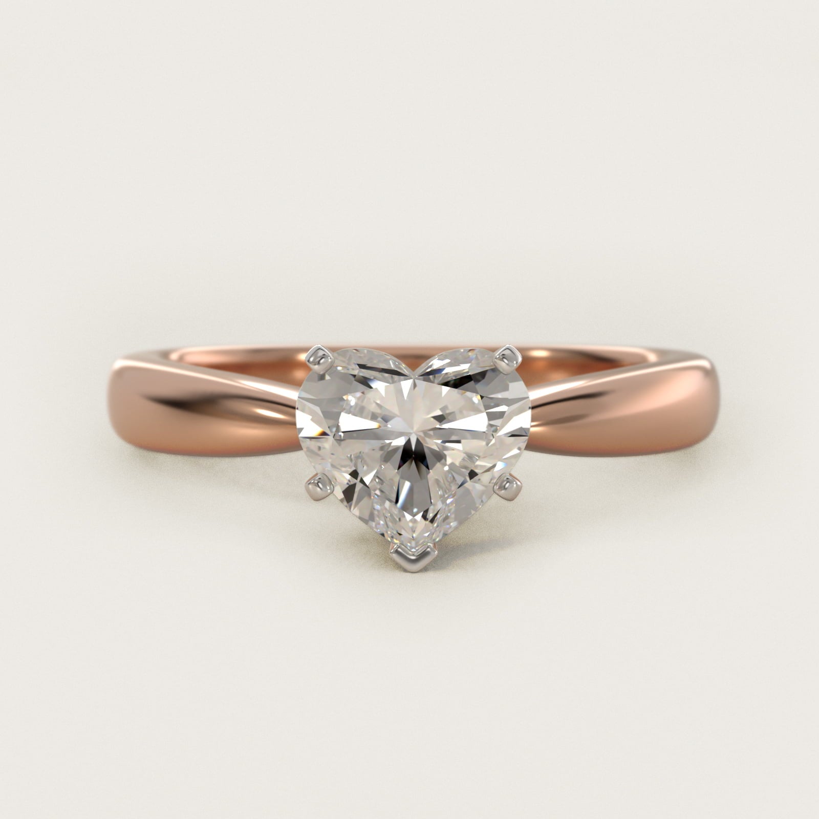 Classic Tapered Solitaire Engagement Ring in 14k Rose Gold - Heart Center