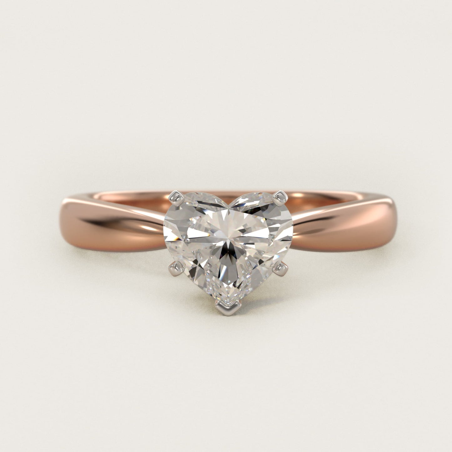 Classic Tapered Solitaire Engagement Ring in 18k Rose Gold - Heart Center