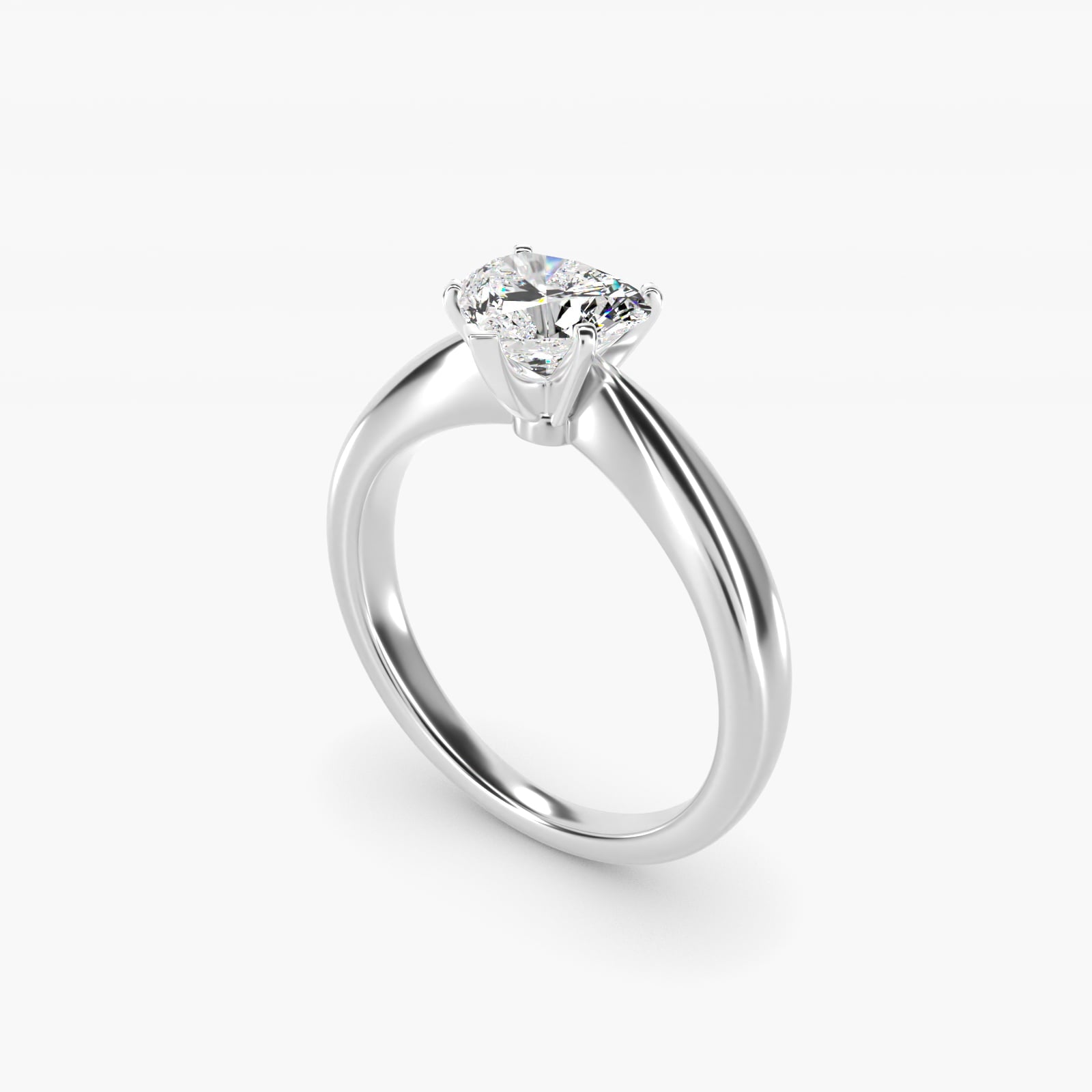 Classic Tapered Solitaire Engagement Ring in 14k White Gold - Heart Center