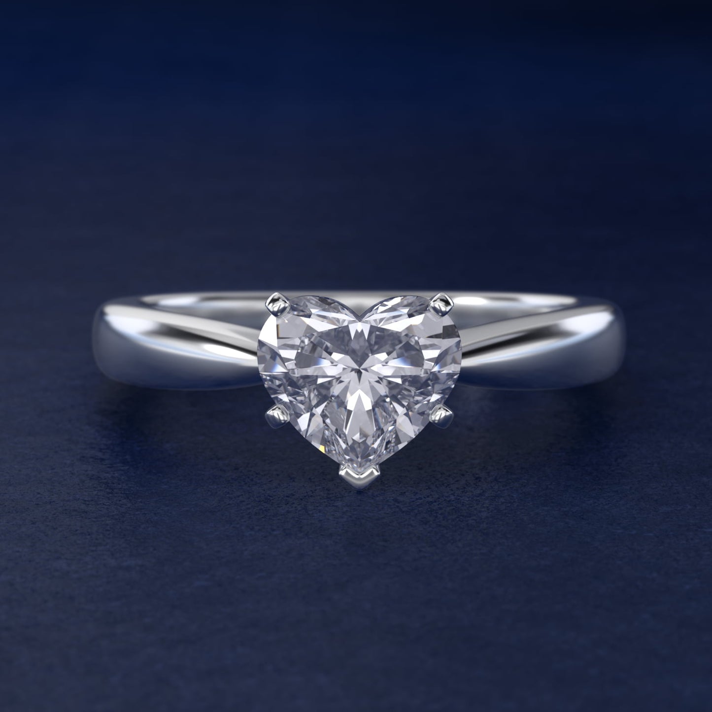 Classic Tapered Solitaire Engagement Ring in 18k White Gold - Heart Center