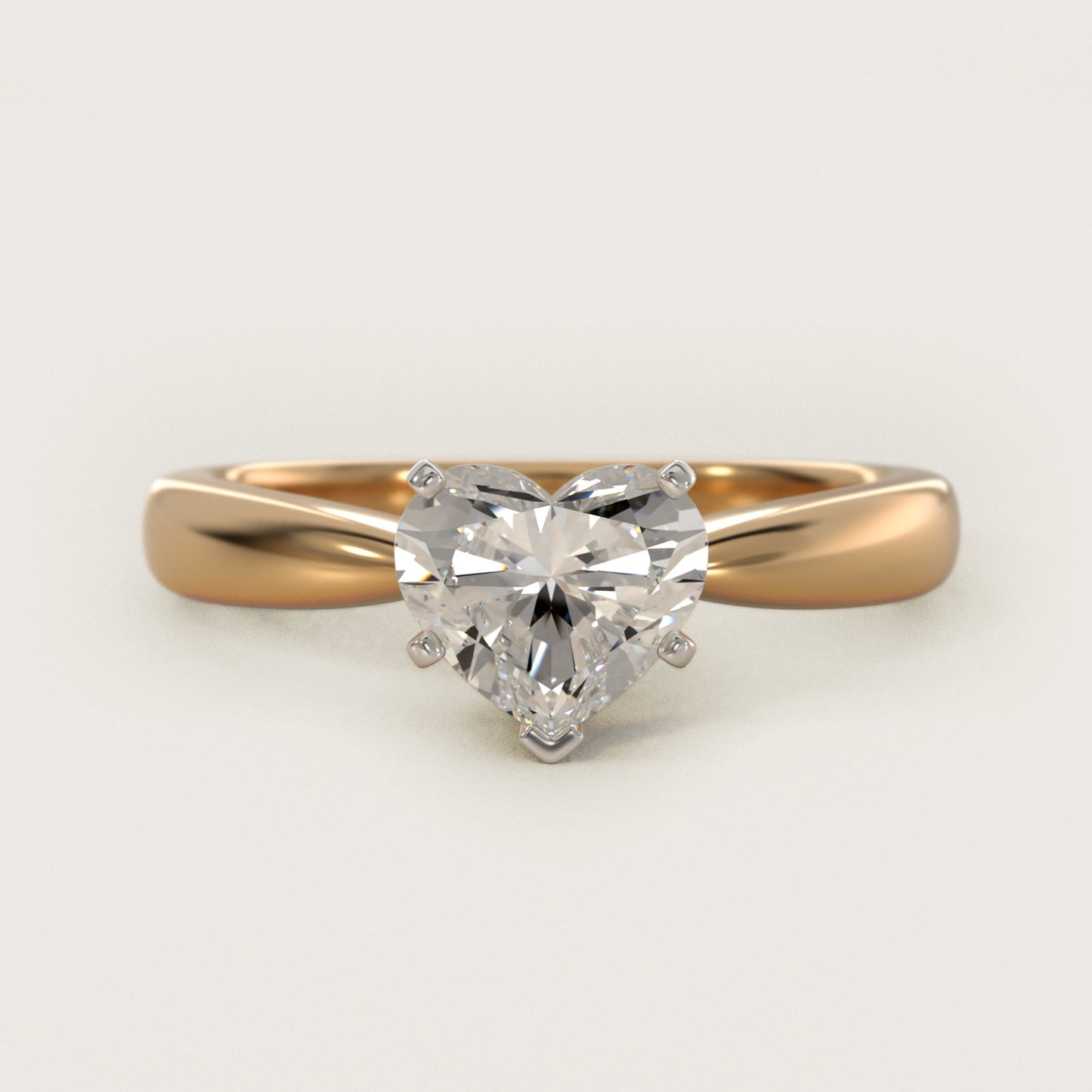 Classic Tapered Solitaire Engagement Ring in 18k Yellow Gold - Heart Center