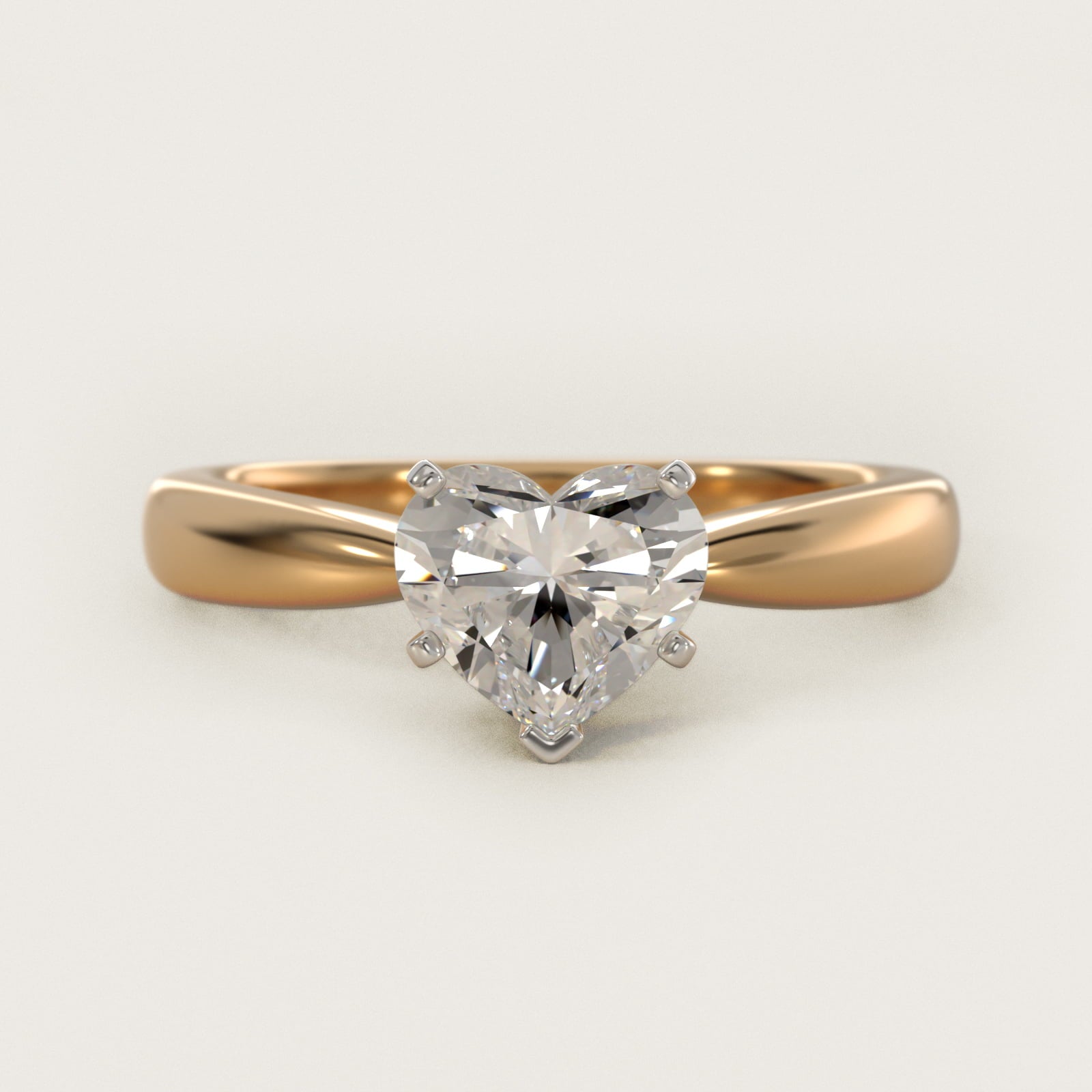Classic Tapered Solitaire Engagement Ring in 18k Yellow Gold - Heart Center