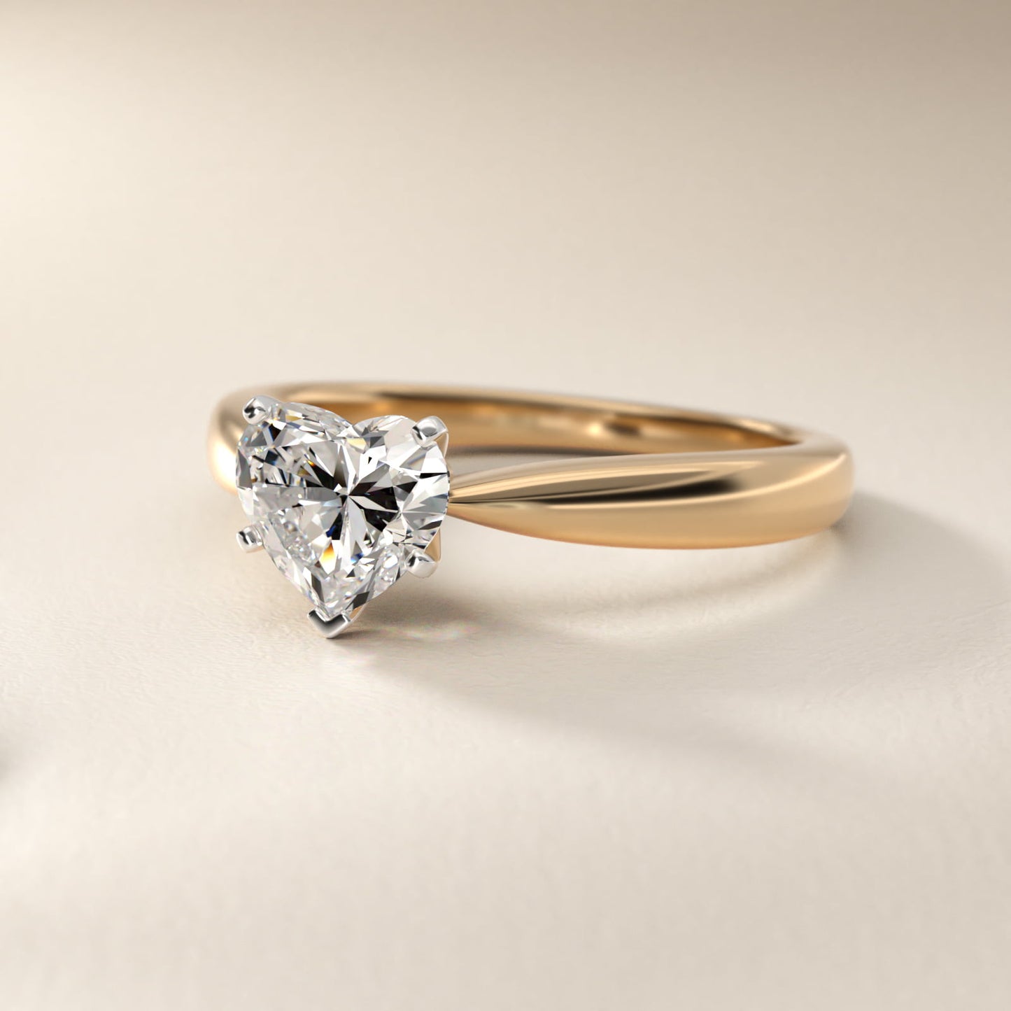 Classic Tapered Solitaire Engagement Ring in 14K Yellow Gold - Heart Center