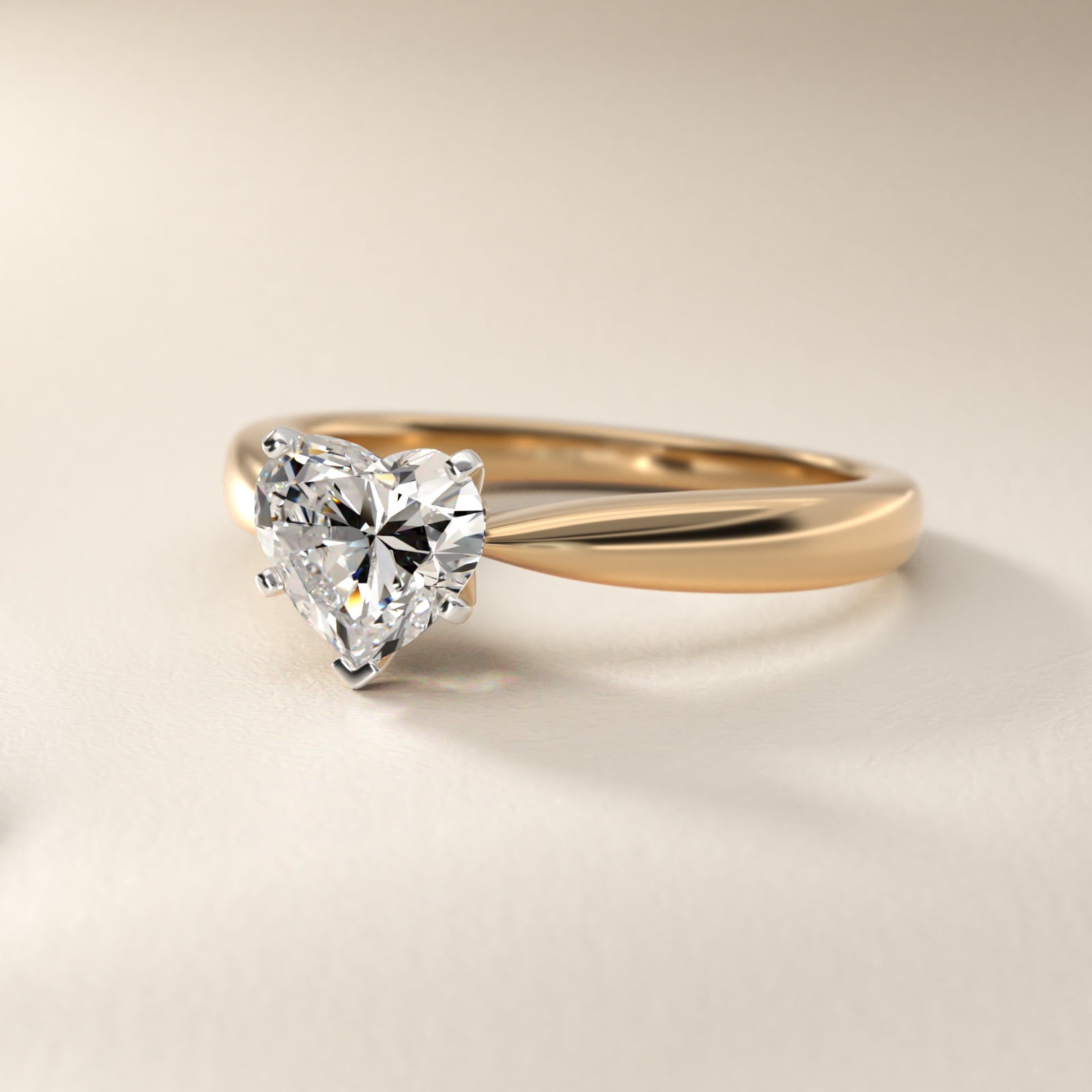 Classic Tapered Solitaire Engagement Ring in 14K Yellow Gold - Heart Center