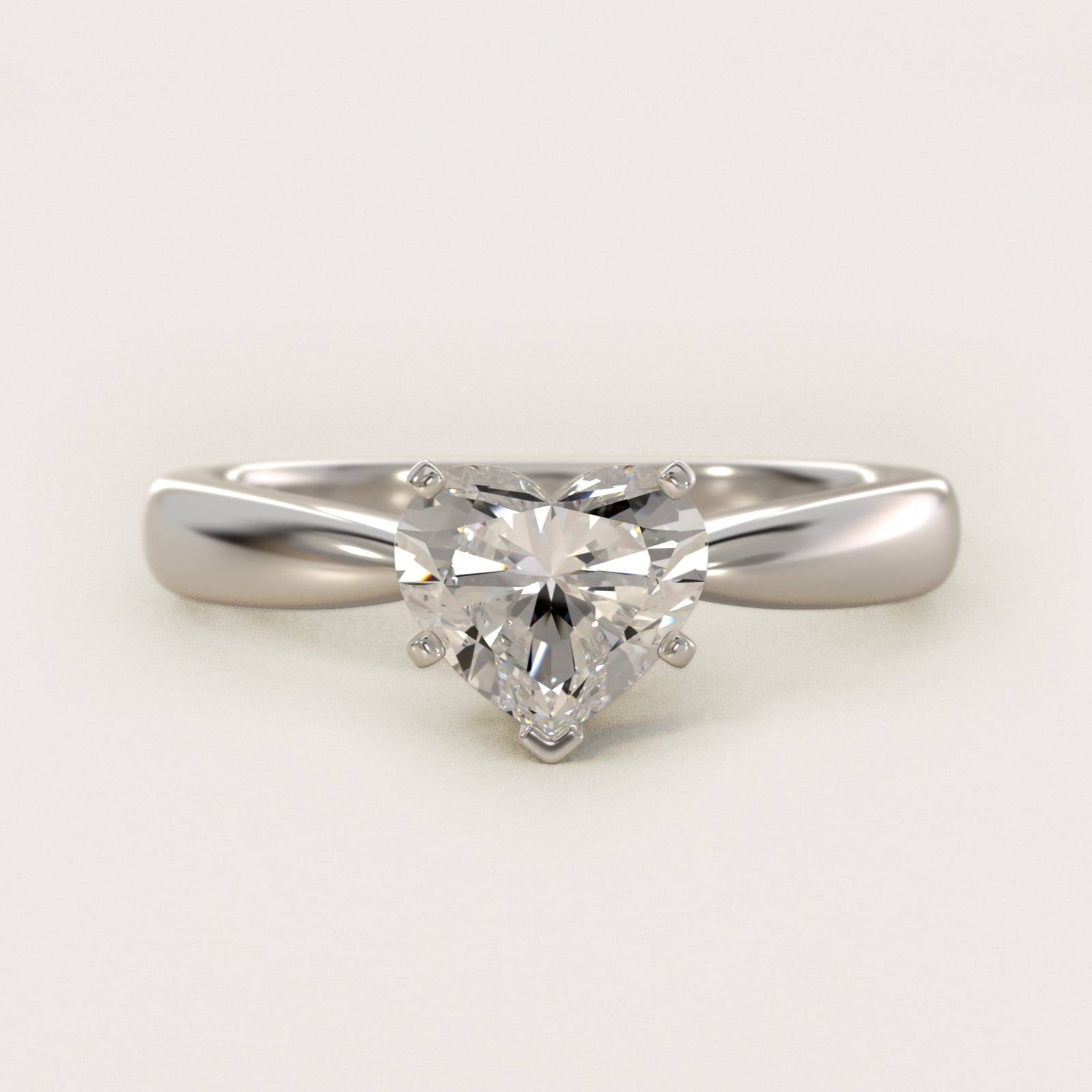 Classic Tapered Solitaire Engagement Ring in Platinum - Heart Center