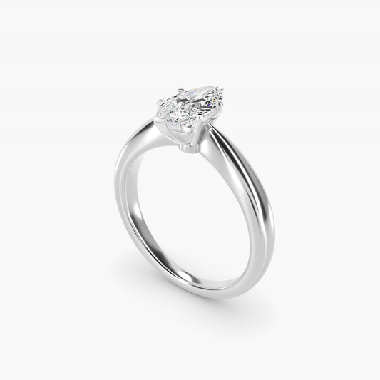 Classic Tapered Solitaire Engagement Ring in 18k White Gold - Marquise Center