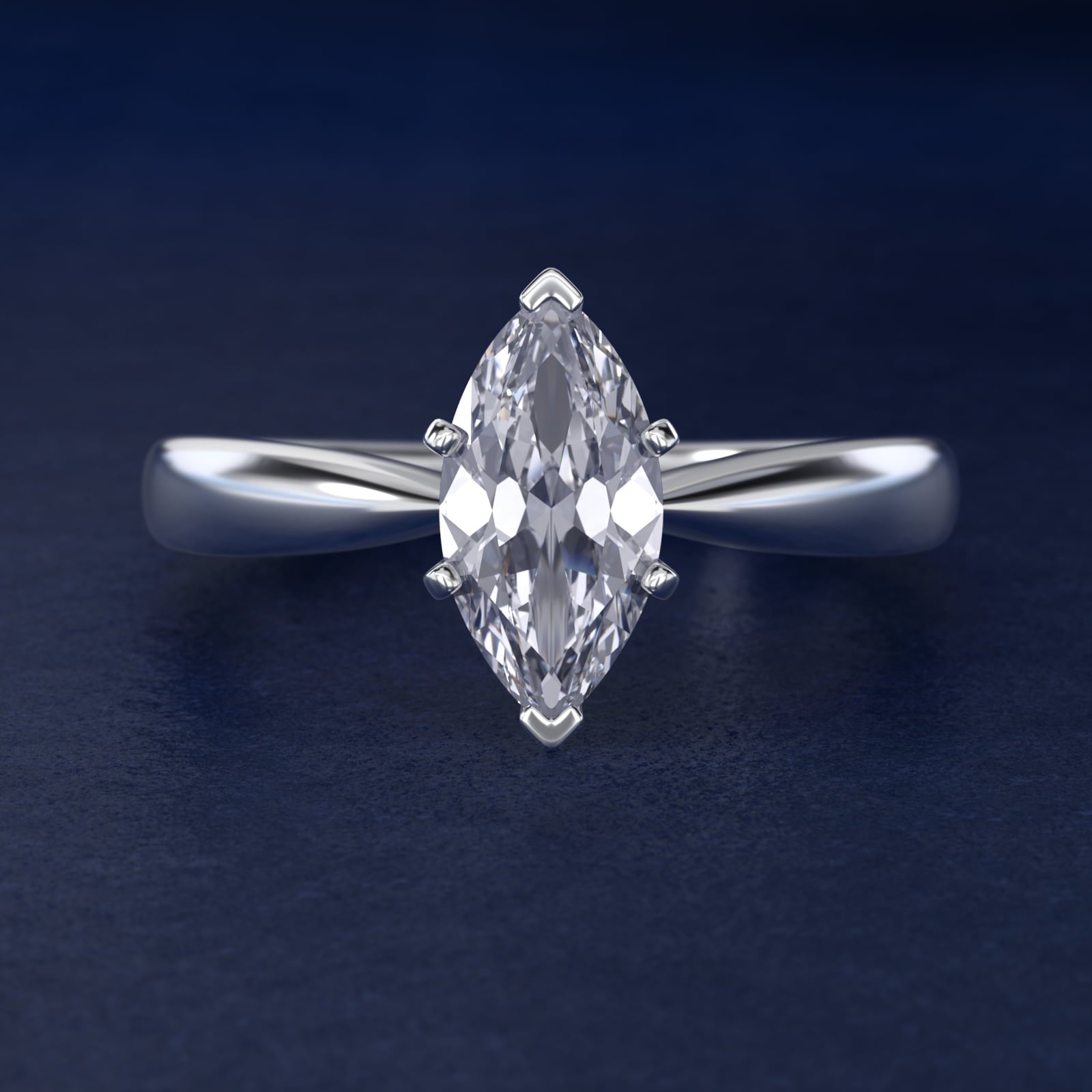 Classic Tapered Solitaire Engagement Ring in 14k White Gold - Marquise Center
