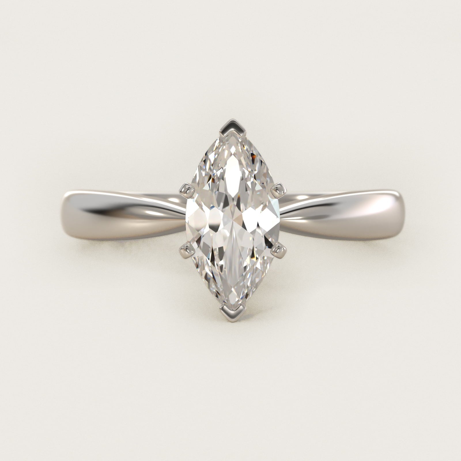Classic Tapered Solitaire Engagement Ring in 18k White Gold - Marquise Center