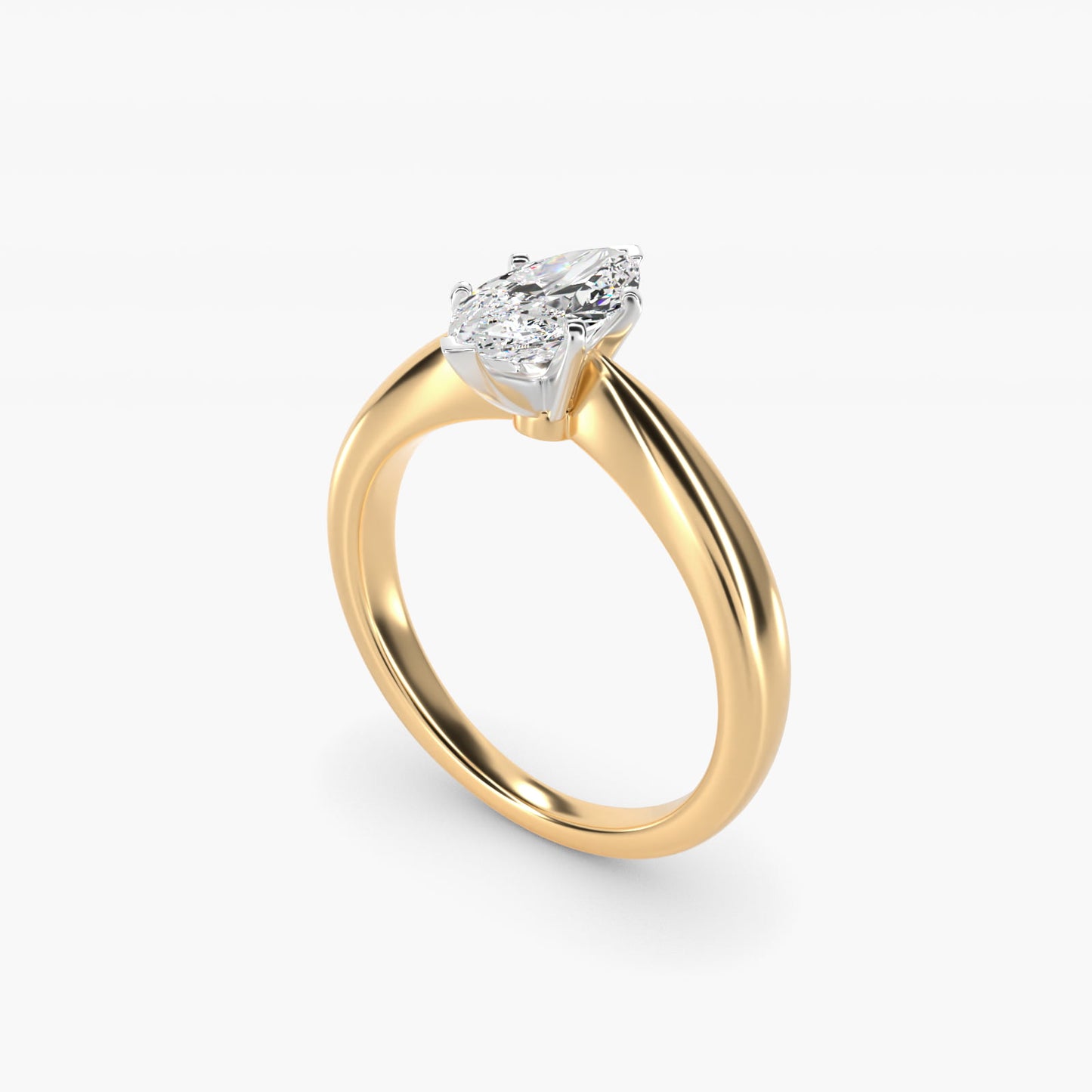 Classic Tapered Solitaire Engagement Ring in 18k Yellow Gold - Marquise Center