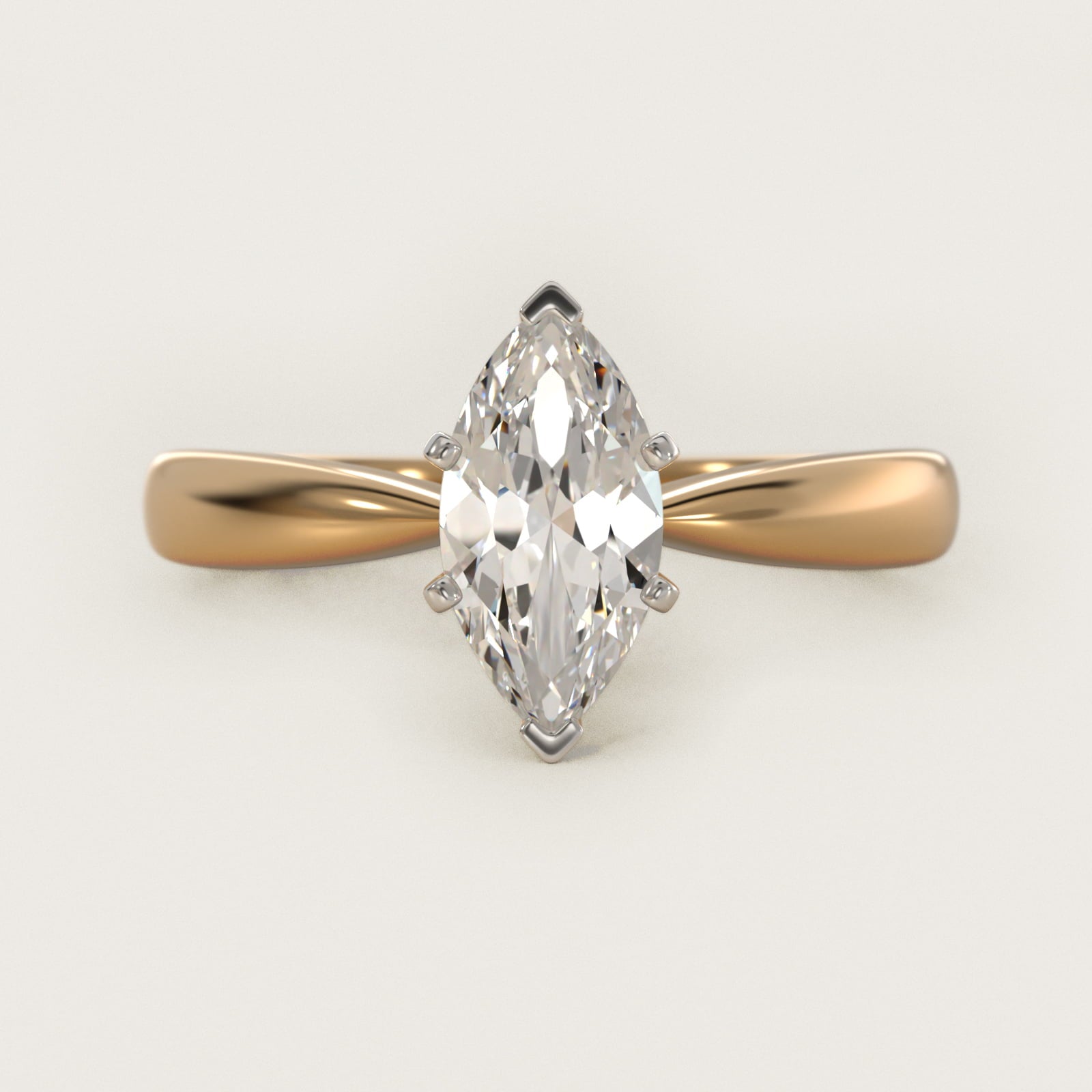 Classic Tapered Solitaire Engagement Ring in 14K Yellow Gold - Marquise Center